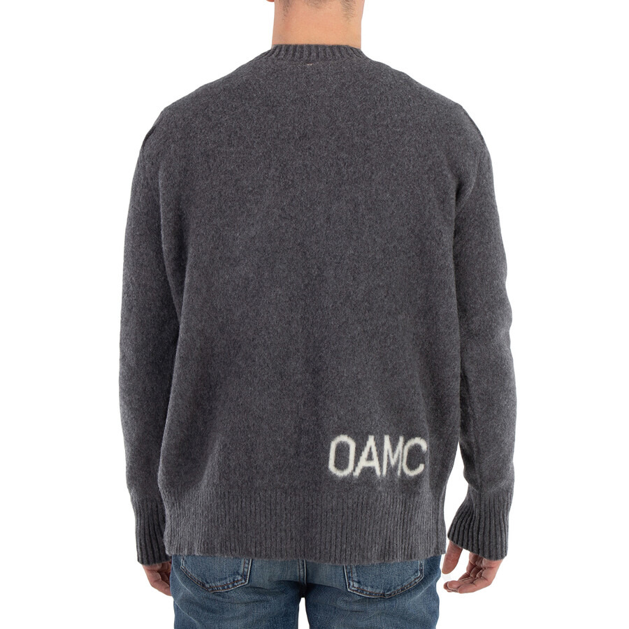 OAMC Men's Stone Grey Logo-Print Wool Jumper - 4