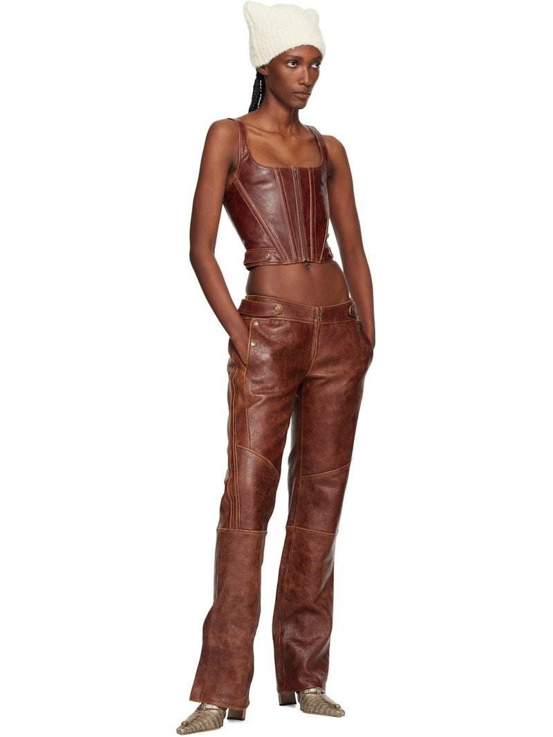 KNWLS Brown Claw Leather Trousers outlook