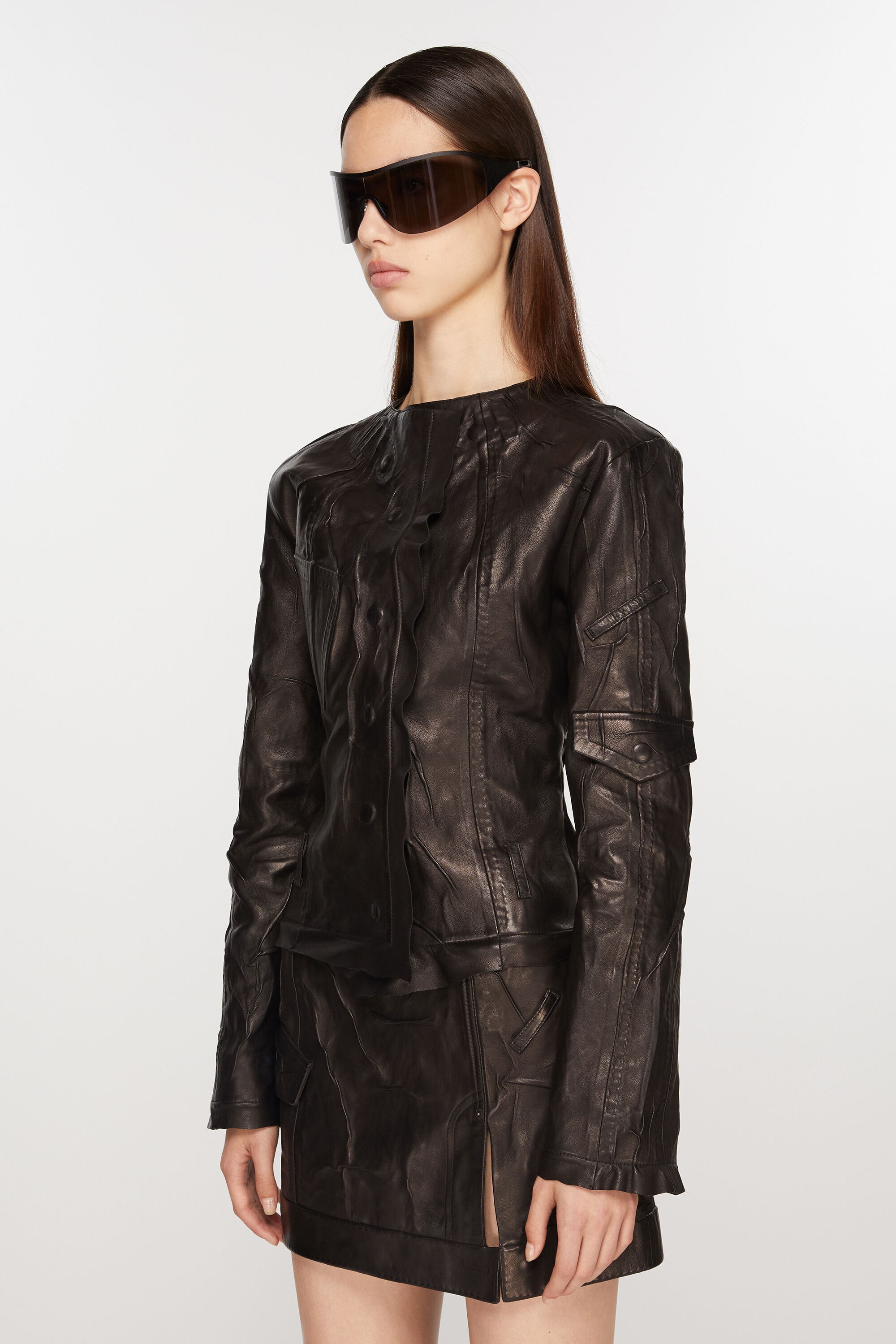 Creased leather jacket - Black - 3