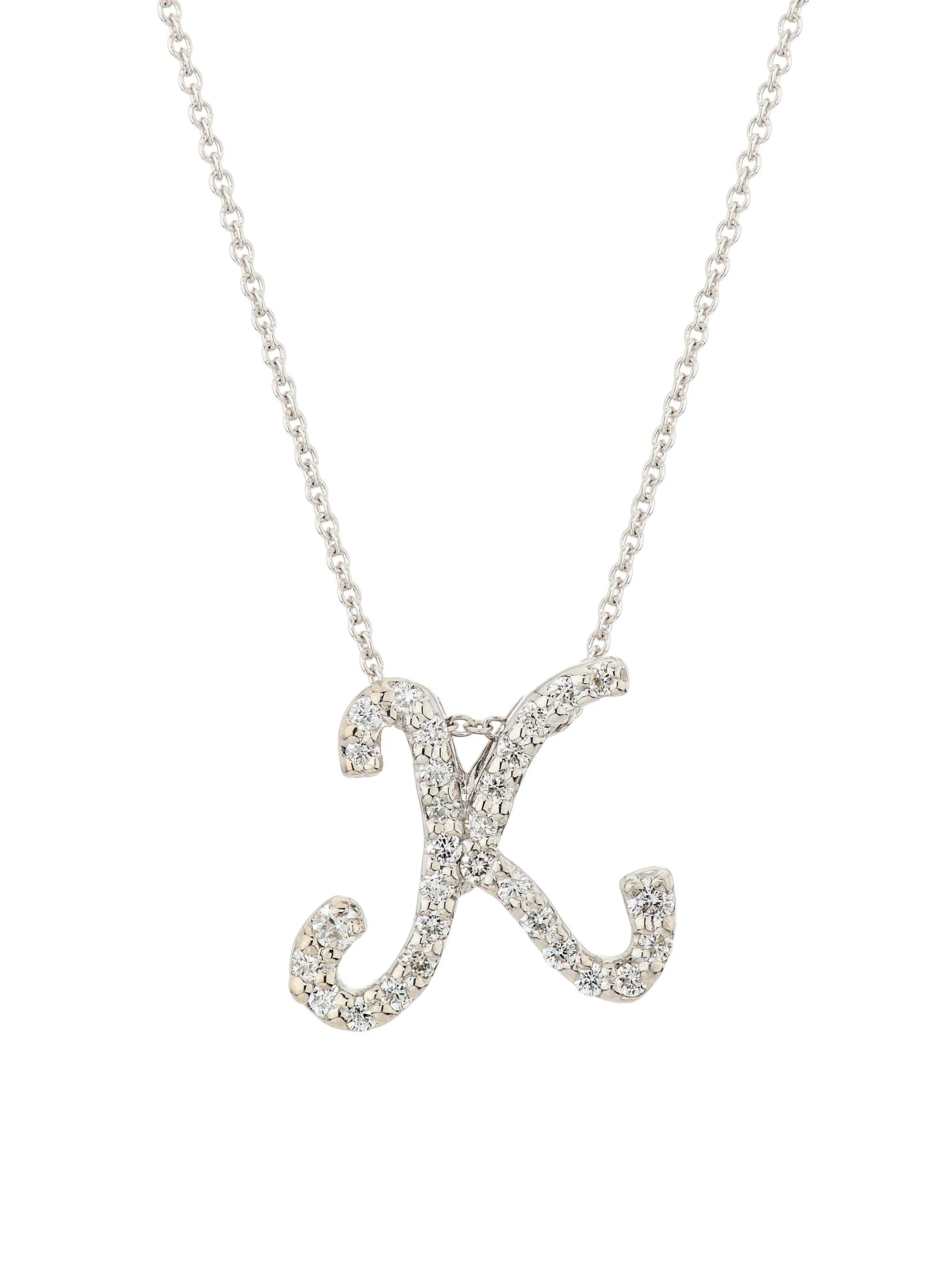 Women's Tiny Treasures Script Initial 18K White Gold, Ruby & 0.24-0.34 TCW Diamond Pendant Necklace - 1