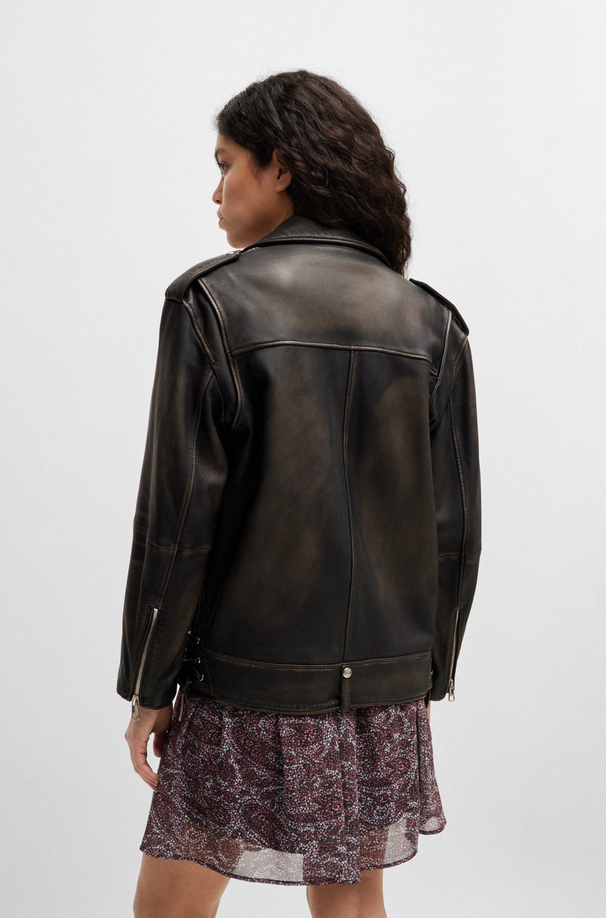 ZIP-UP LEATHER JACKET WITH SIGNATURE LINING - 4