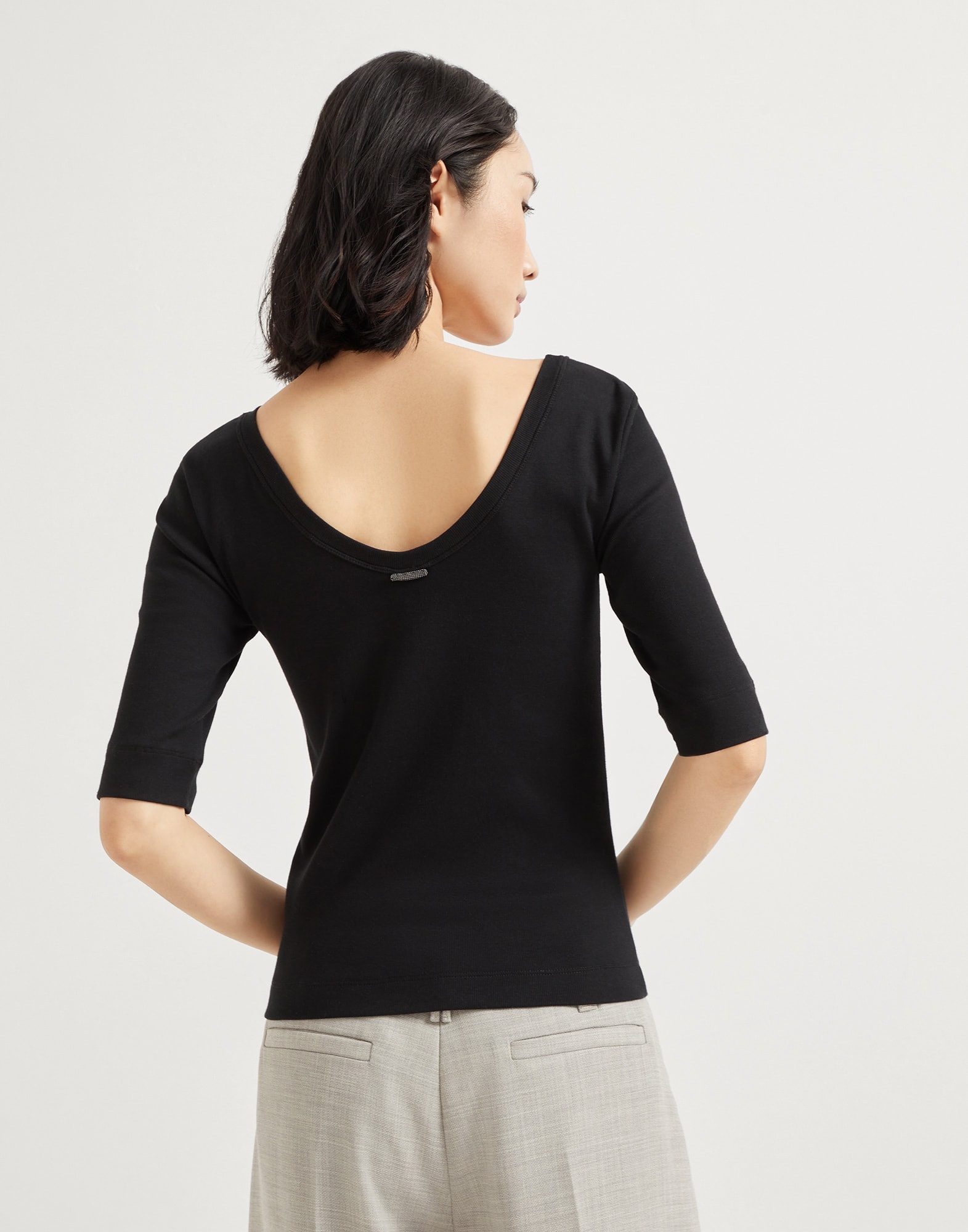 Stretch cotton ribbed jersey T-shirt with monili - 2