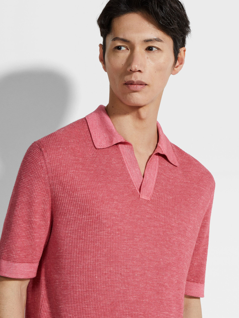 ZEGNA FUCHSIA MÉLANGE SILK CASHMERE AND LINEN POLO SHIRT outlook