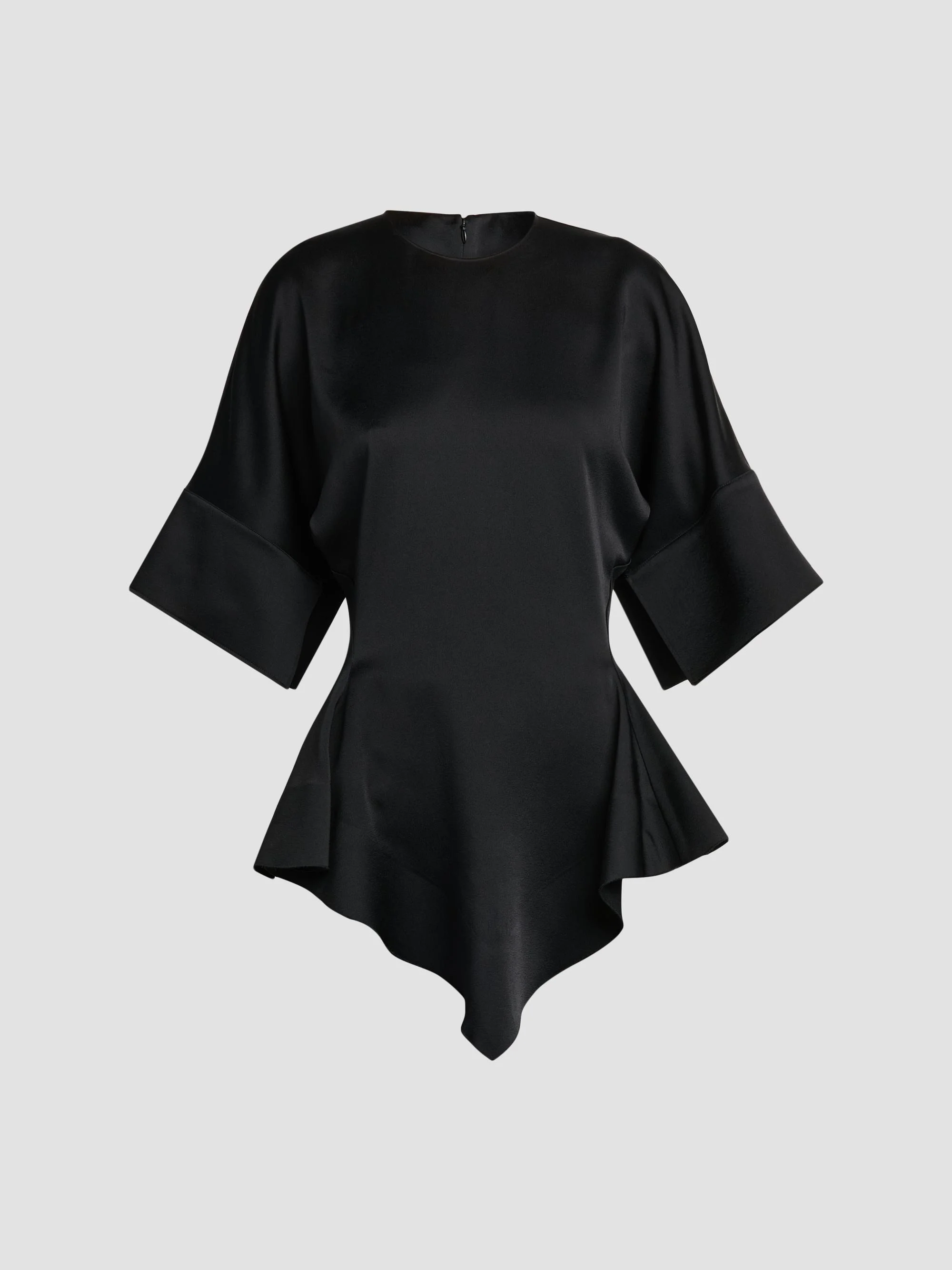 Women's Ruffled Satin Top - Black - 1