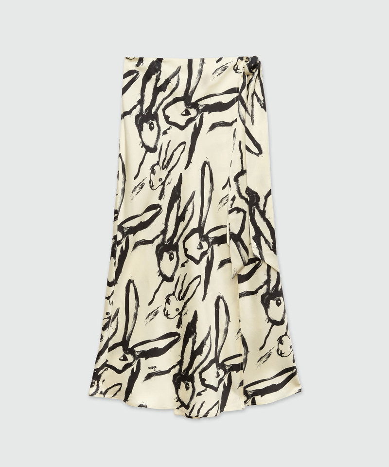 Ivory midi skirt with "Sketched Bunnies" print 1