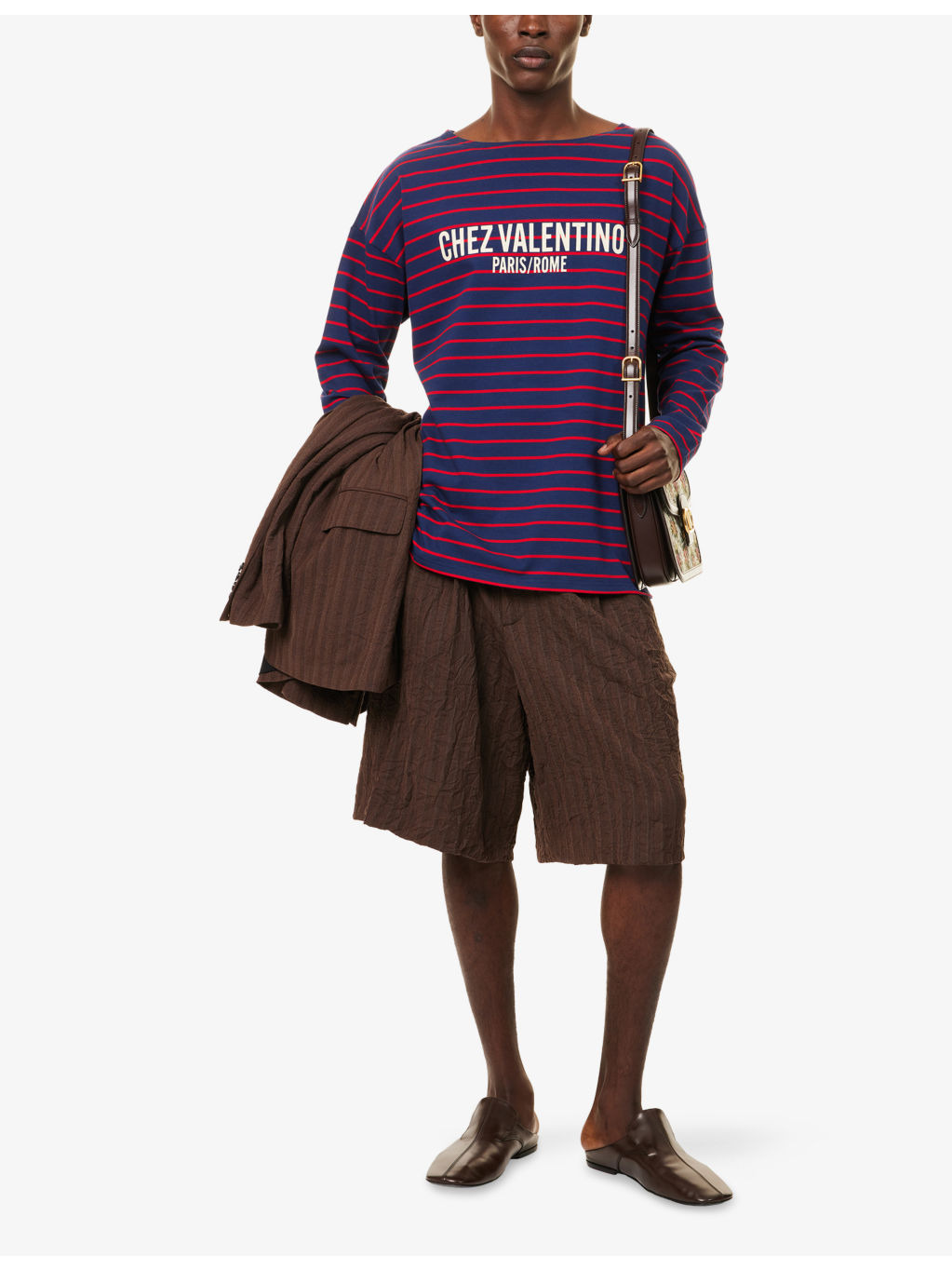 Chez-Valentino-Print Striped Cotton-Jersey T-Shirt - 2