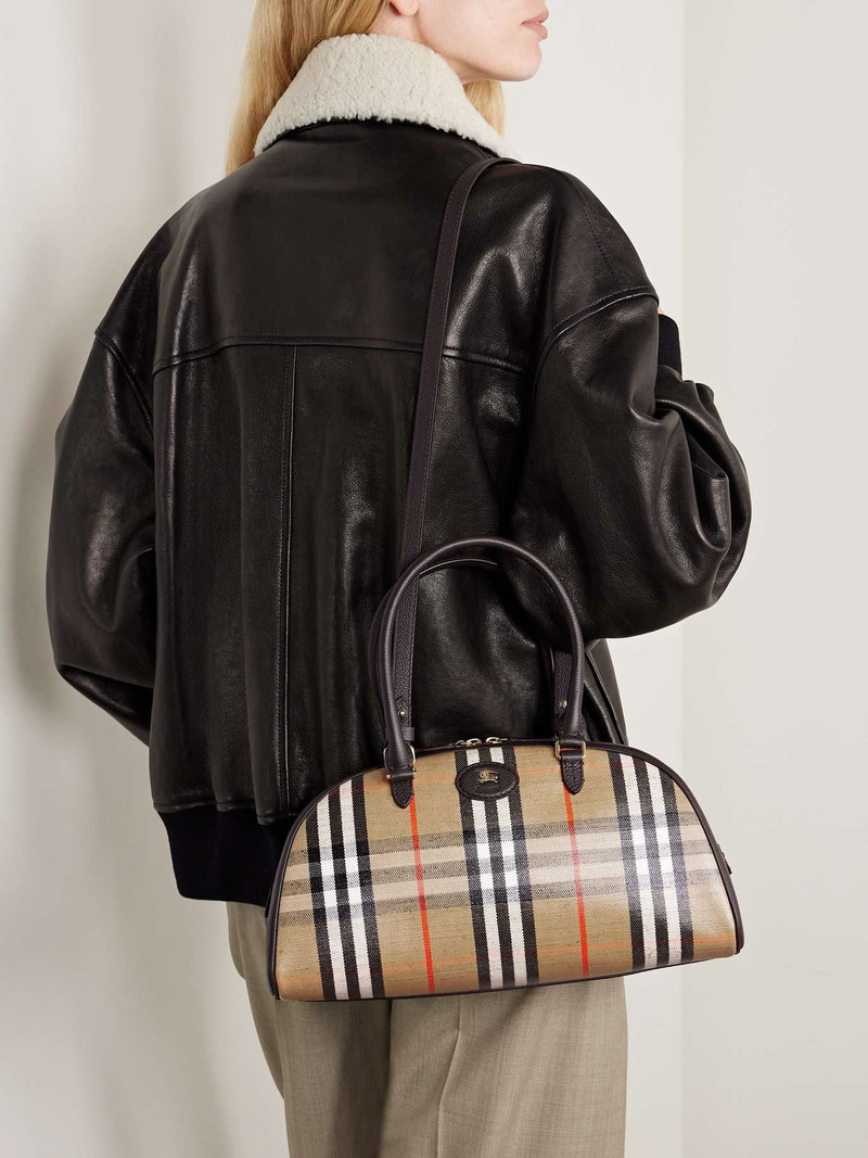 Burberry Textured leather-trimmed coated canvas-jacquard tote Sand outlook