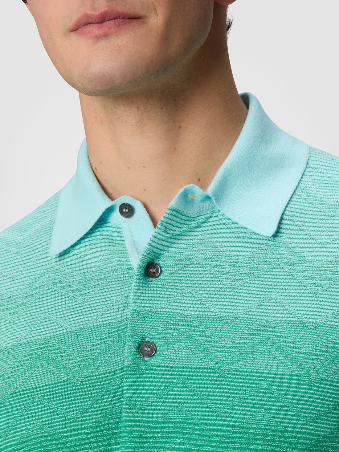 Long-sleeved polo shirt in dégradé chevron cotton - 5