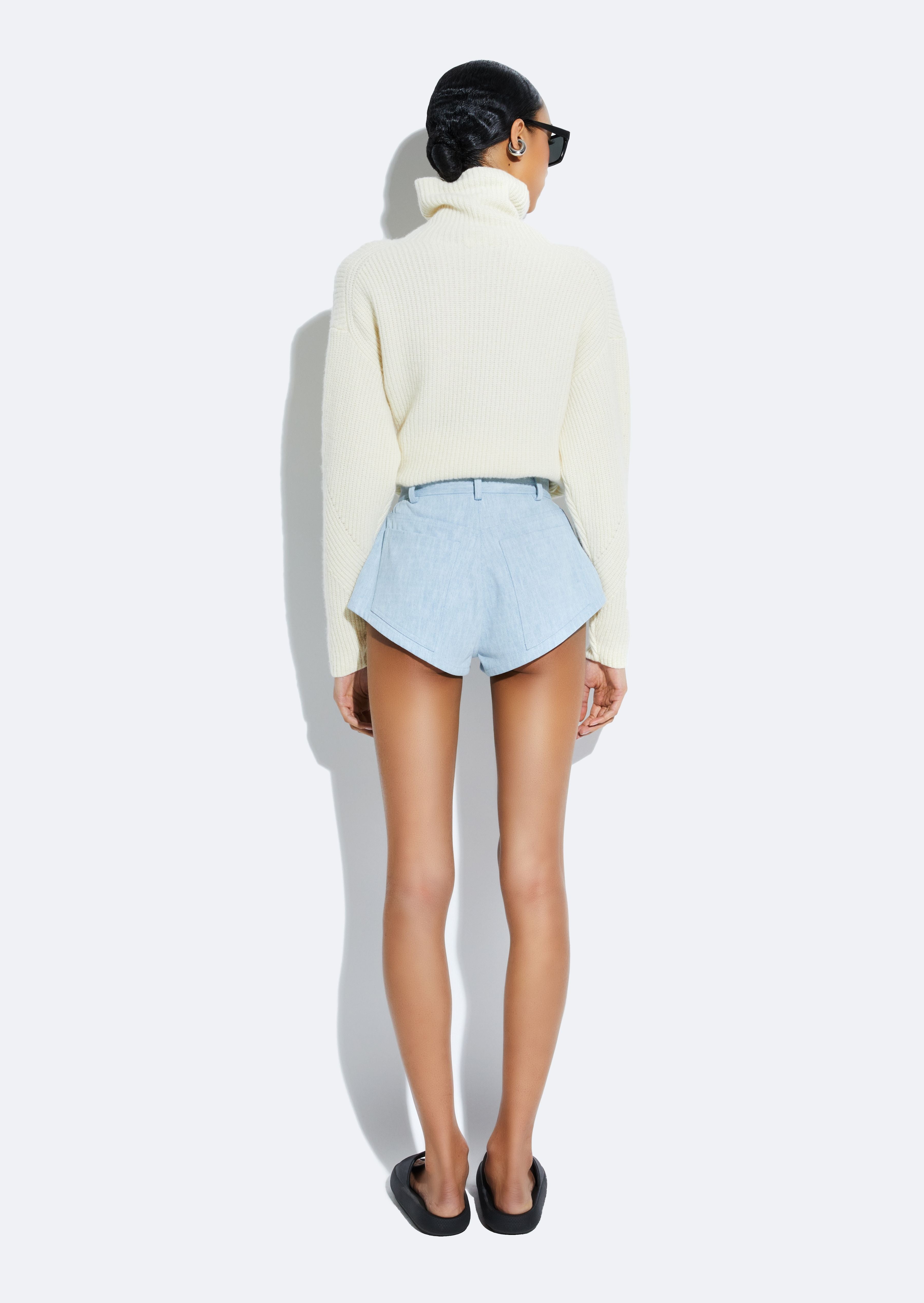 Washed Denim Mini Short - 5