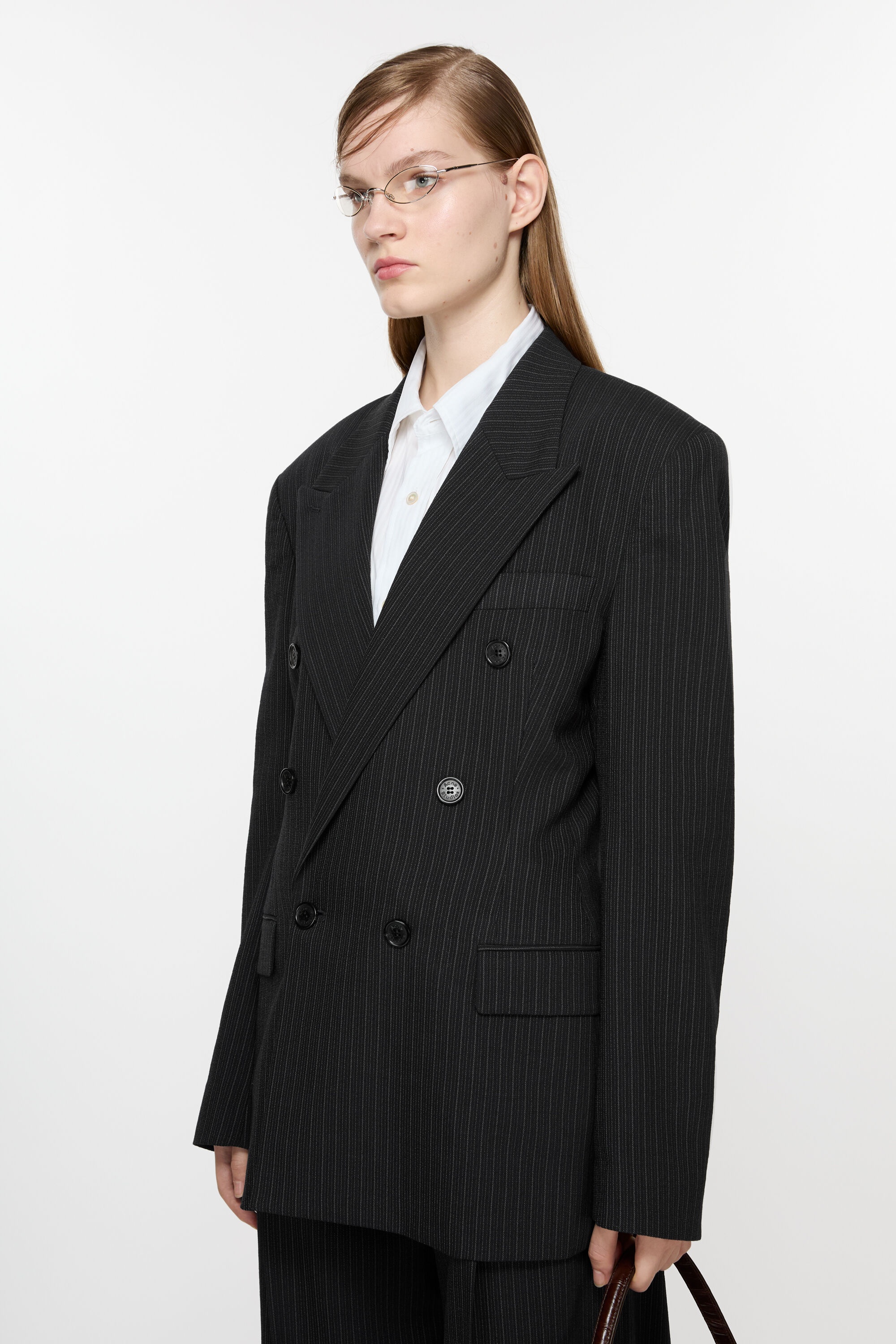 Double-breasted pinstripe jacket - Black - 3
