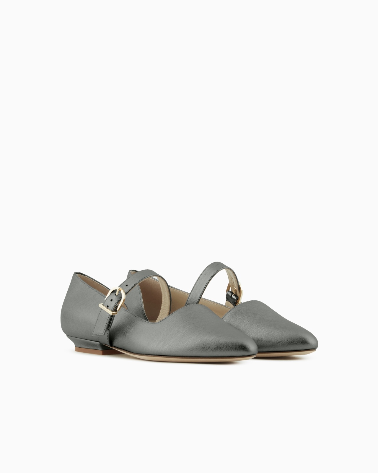 LAMÉ LEATHER BALLERINAS WITH STRAP - 2