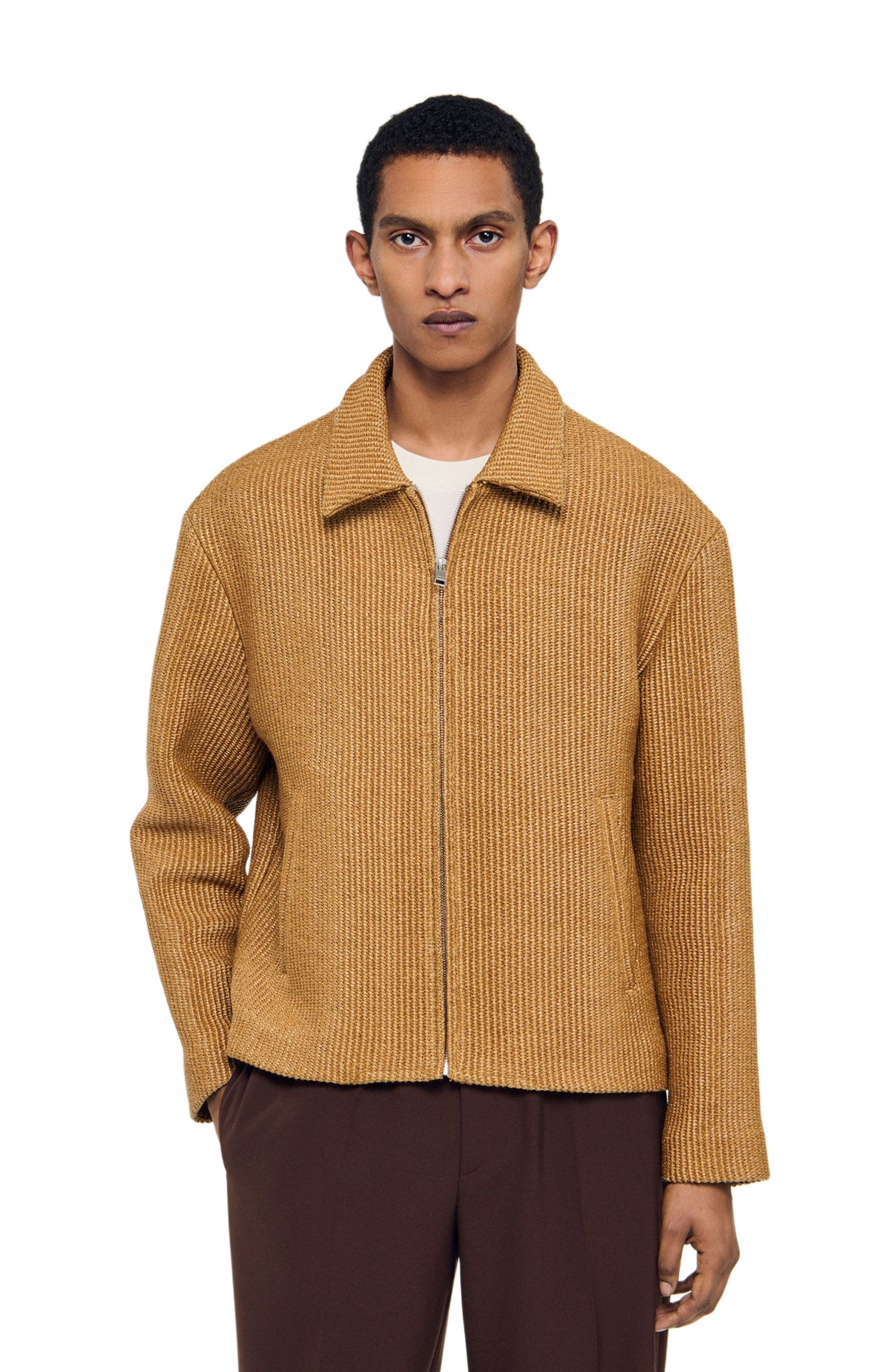SANDRO Woven raffia jacket in Camel at Nordstrom - 3