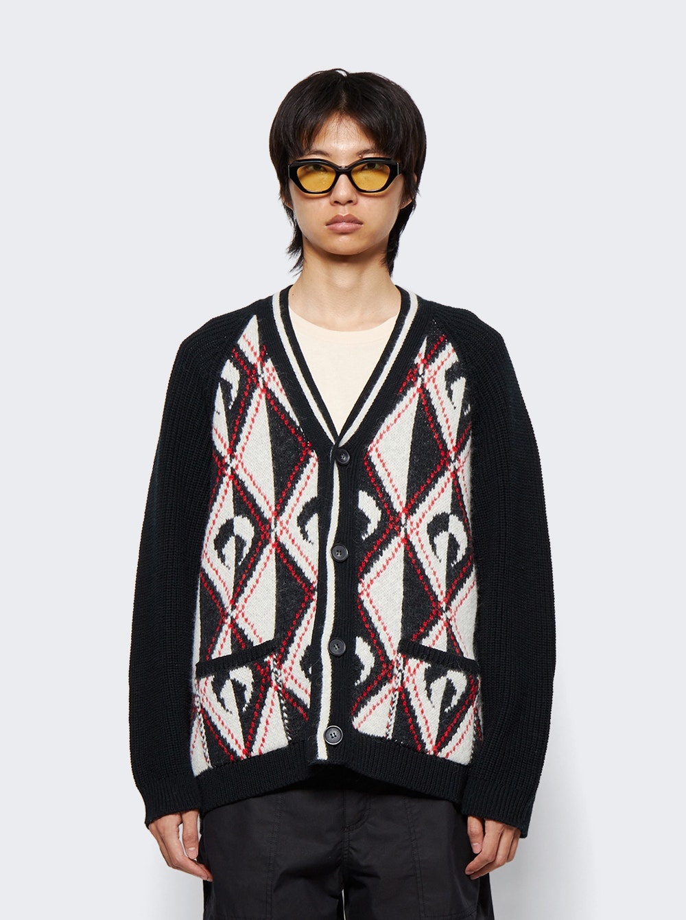 Intarsia-knit V-neck Cardigan - 3