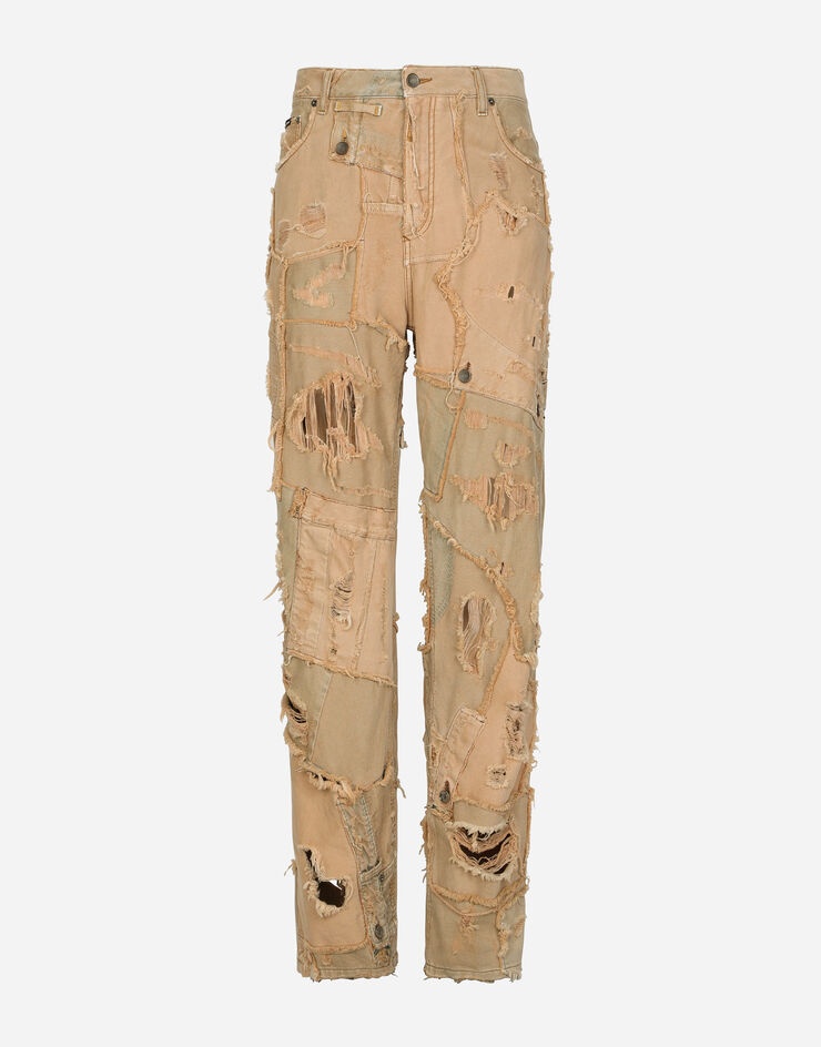 Overdyed stretch patchwork denim jeans - 1