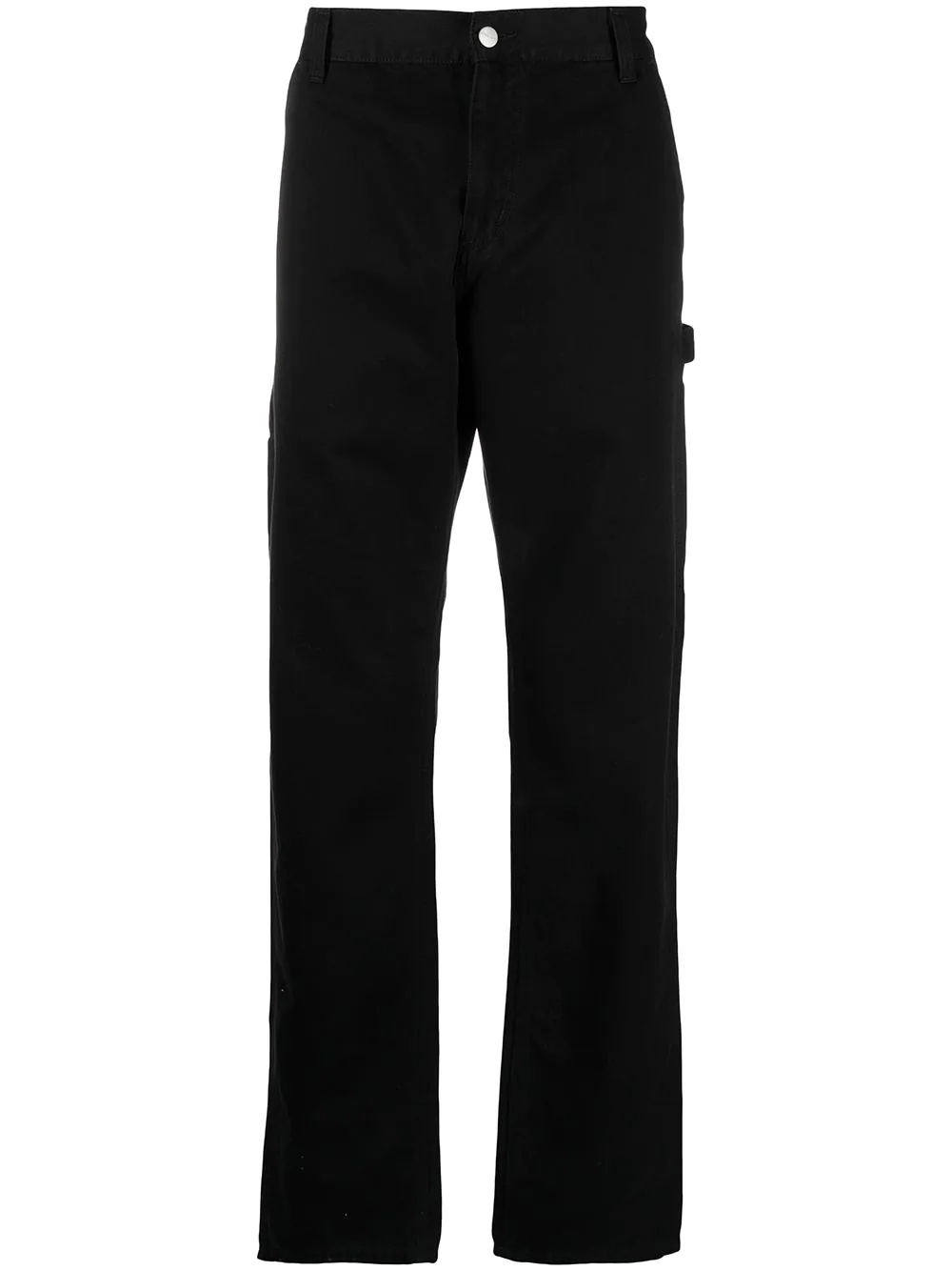 logo-patch cotton straight-leg trousers - 1