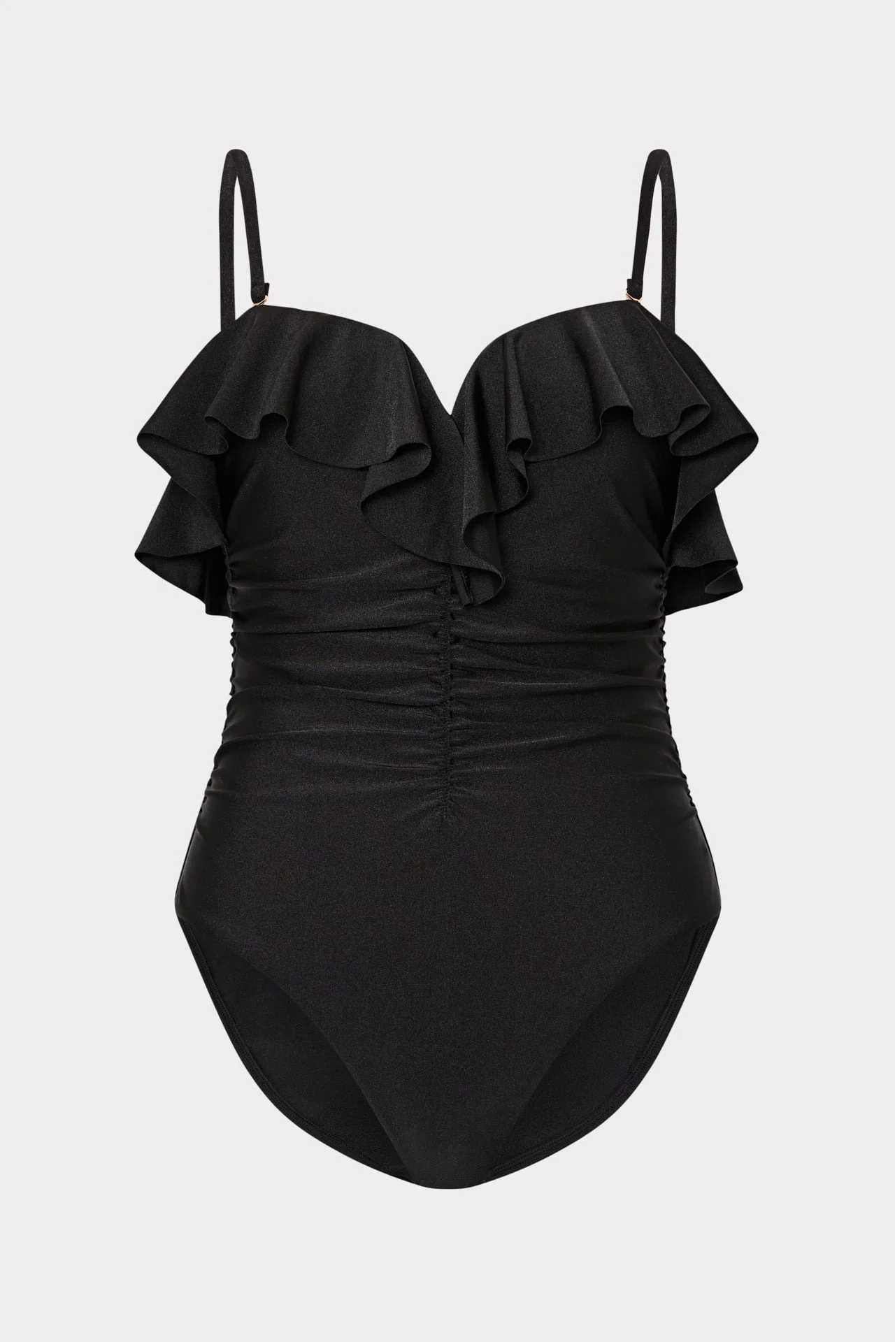 Glossy Strapless Ruffle One Piece - 1