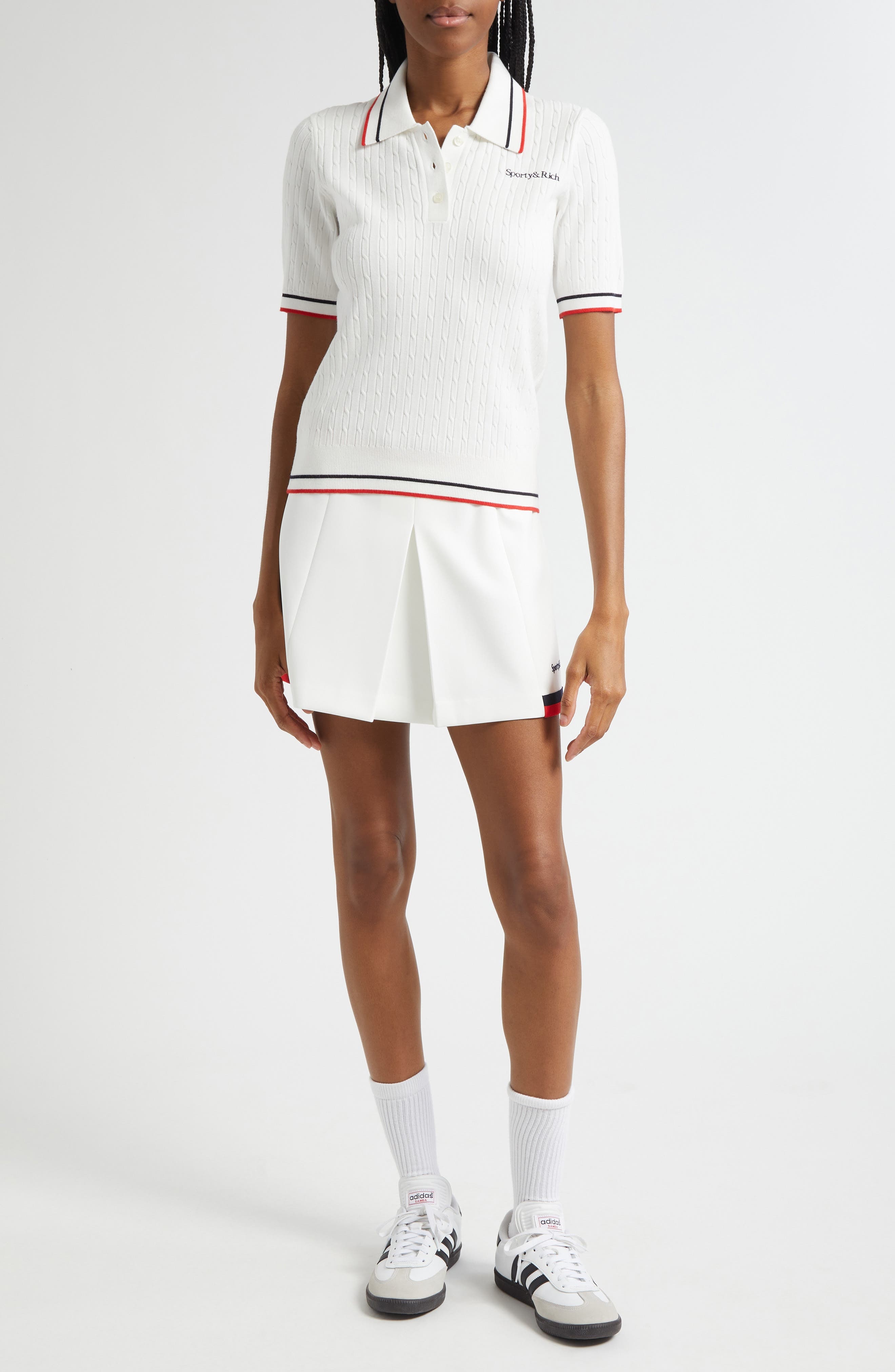 Sporty & Rich Mila Logo Detail Miniskirt in White/Navy/Fire Red at Nordstrom - 2