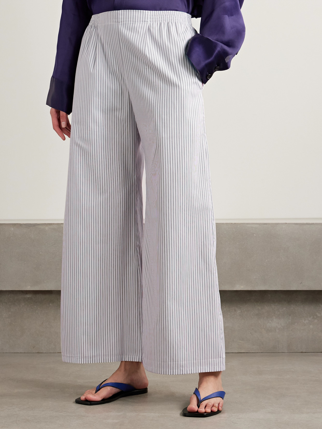 Yoshi Pinstriped Cotton-blend Poplin Wide-leg Pants - 4