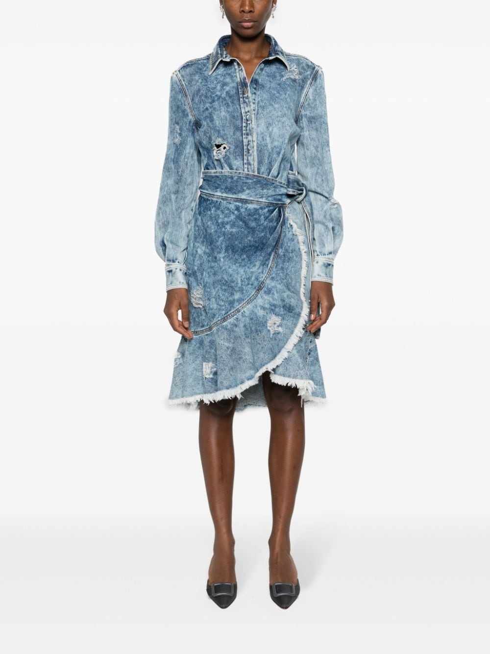 wraparound distressed-denim dress - 2