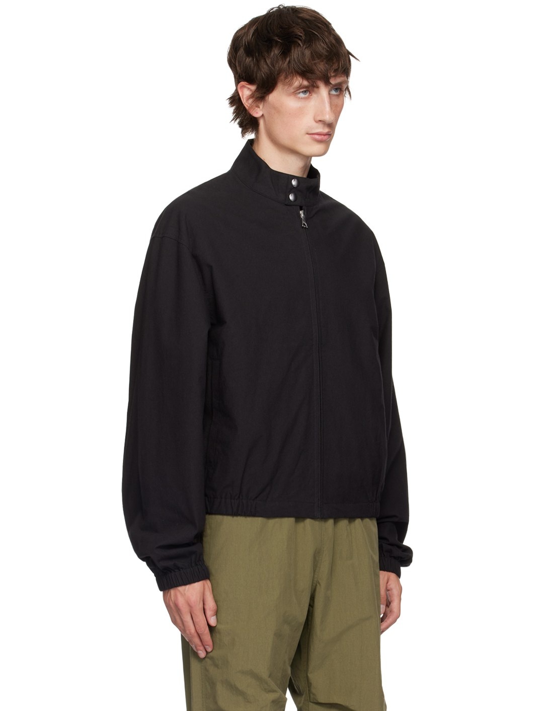 Black Cotton Harrington Jacket - 2