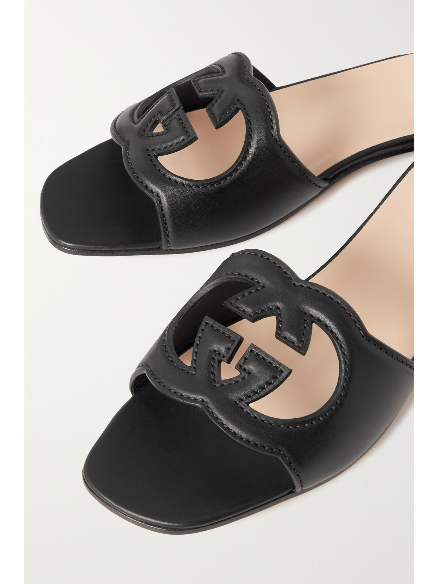 Cutout leather slides Black - 5