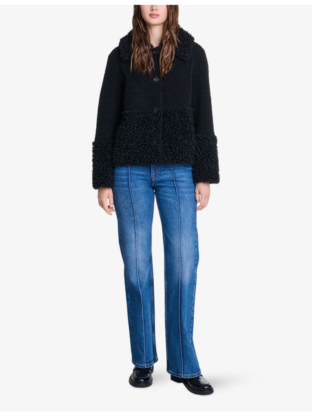 Collar long-sleeve regular-fit faux-shearling jacket - 2