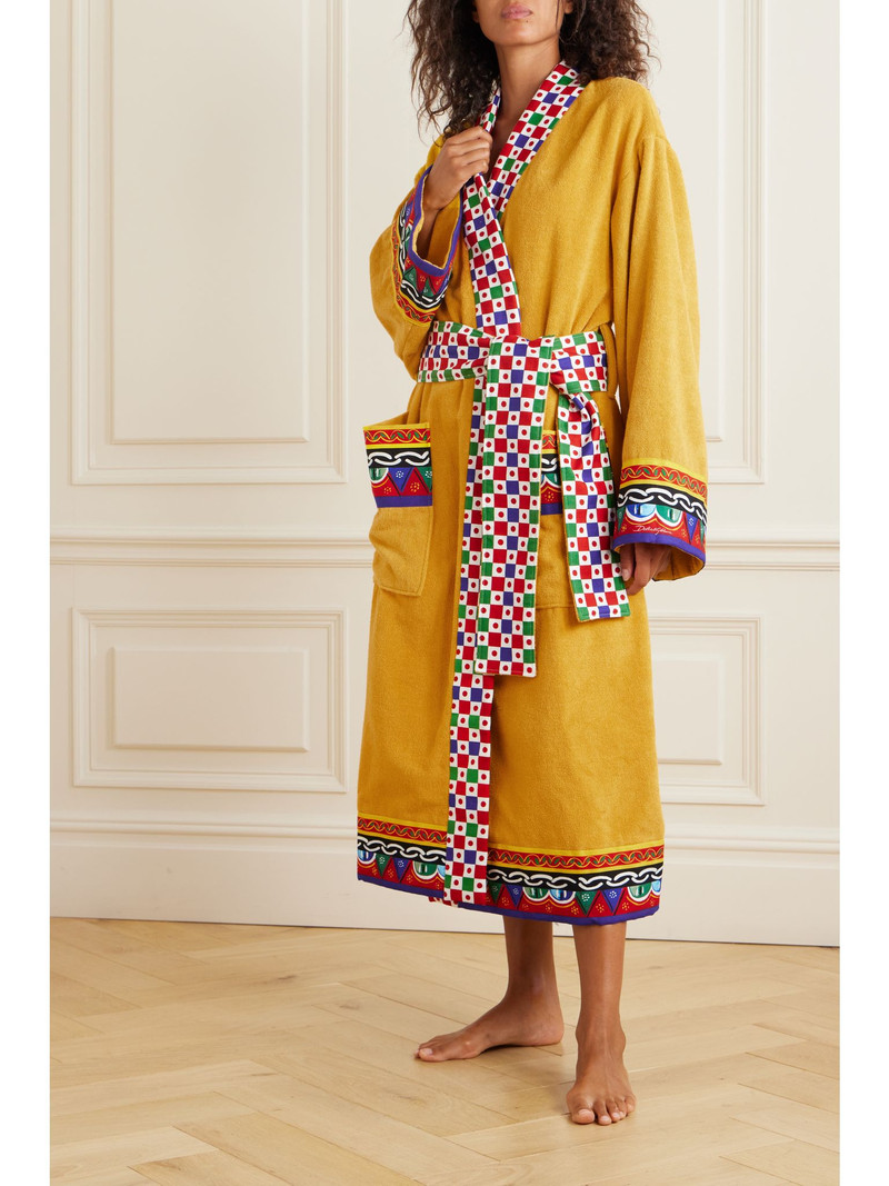 Dolce & Gabbana Printed cotton-terry robe Yellow outlook