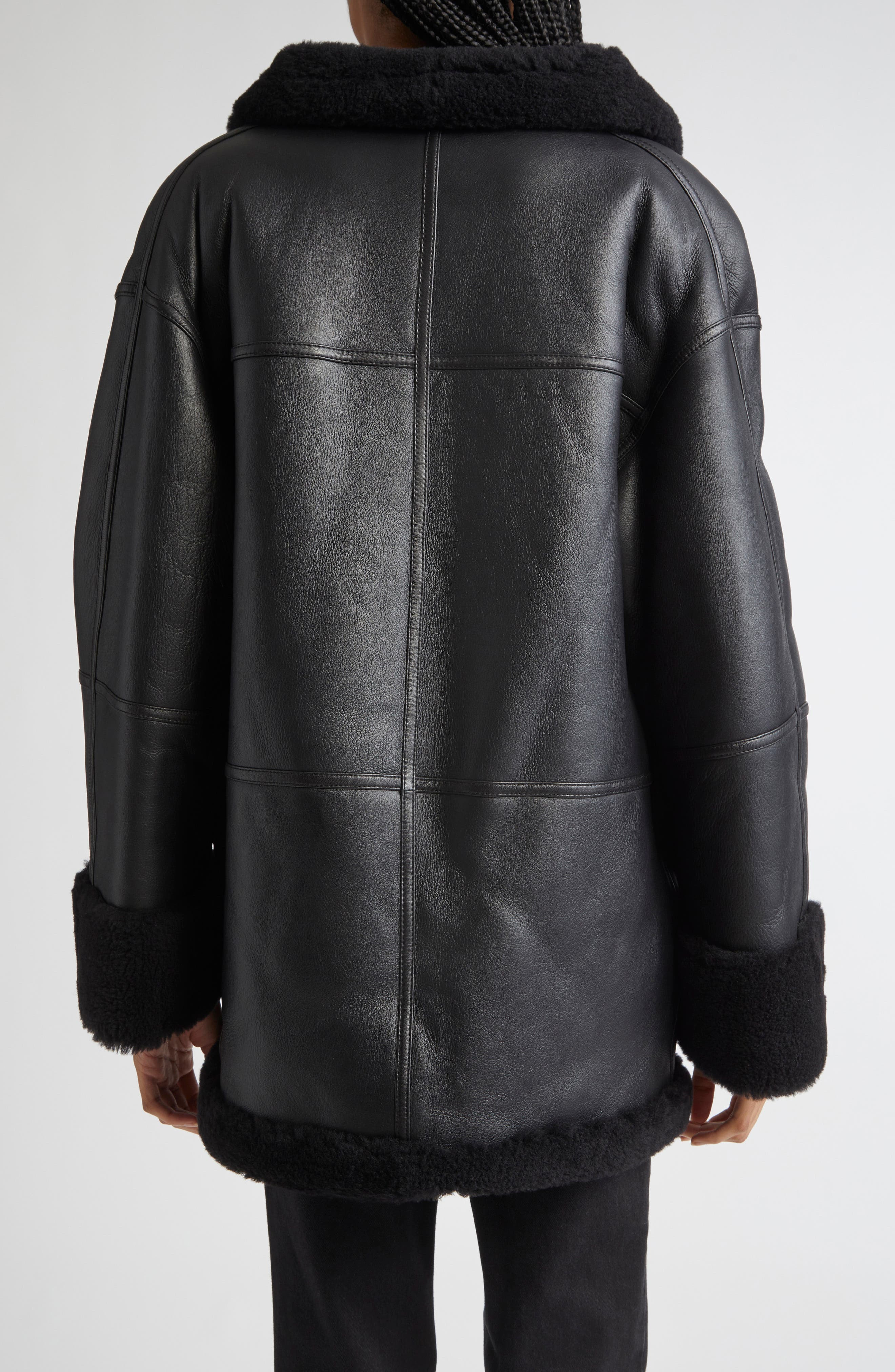 TOTEME Menfi Oversize Genuine Shearling Coat in Black at Nordstrom - 3