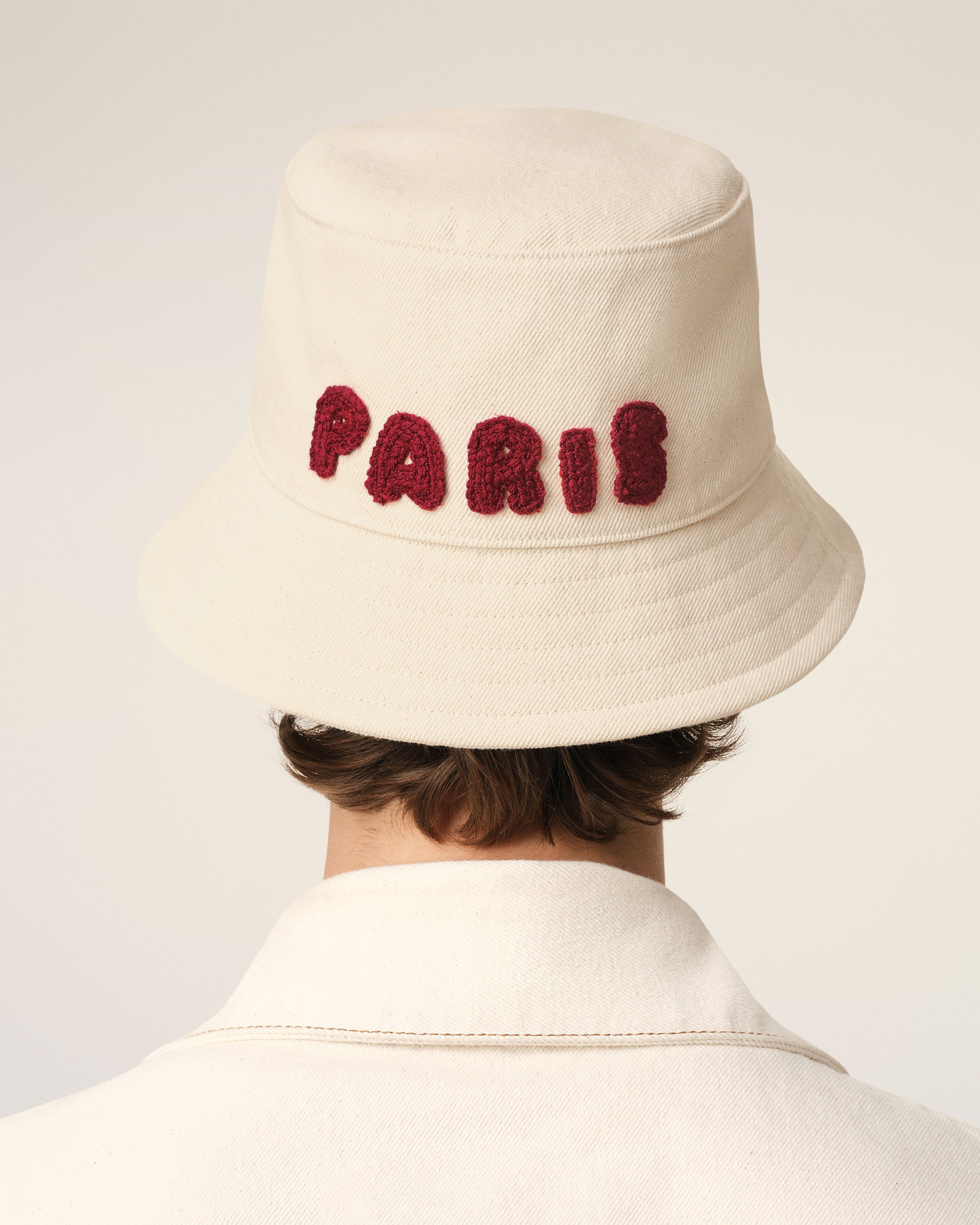 BEIGE COTTON AMI PARIS PATCH BUCKET HAT - 6
