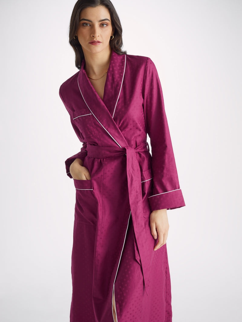 Women's Long Dressing Gown Kate 7 Cotton Jacquard Berry - 2