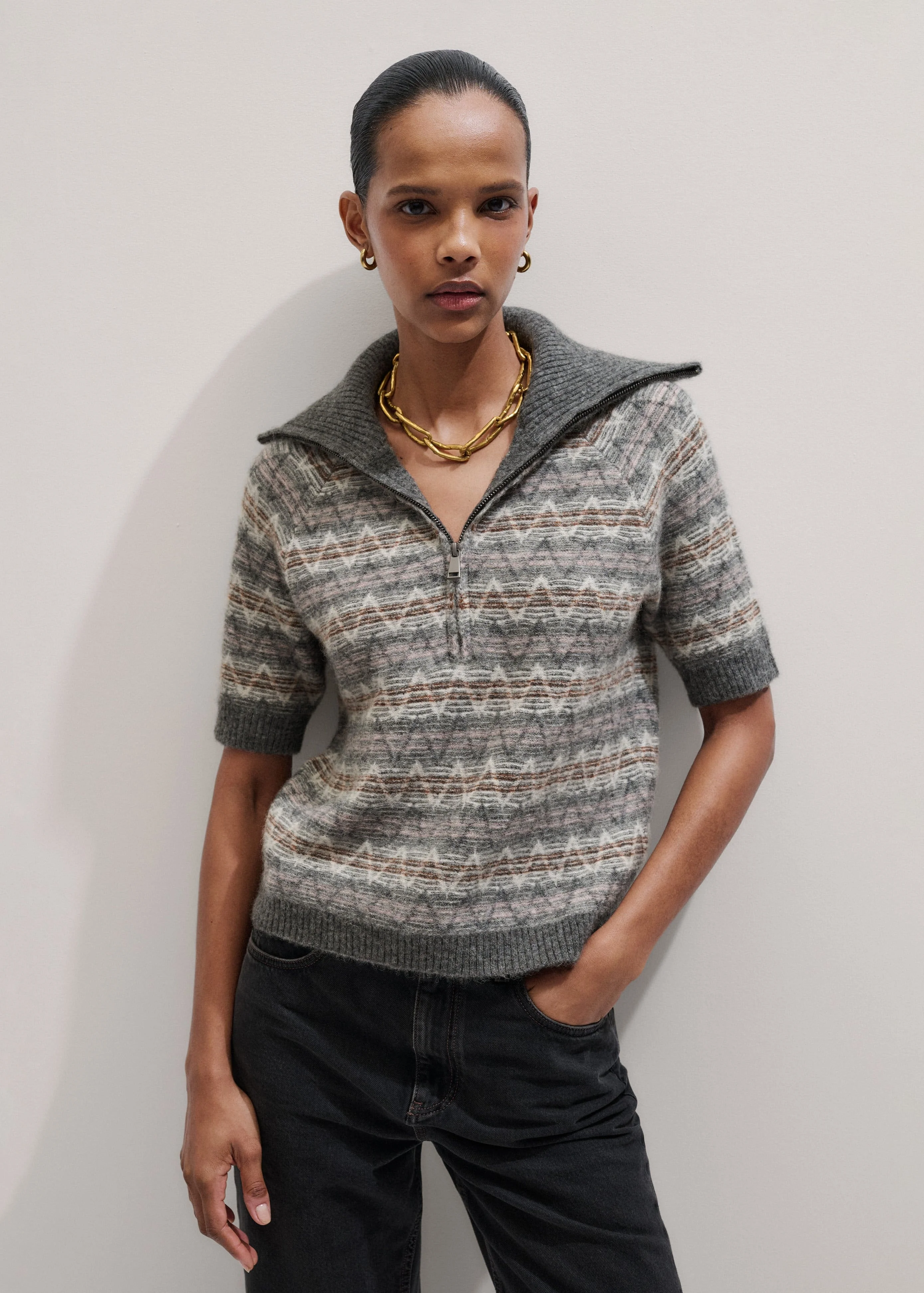 Half Zip Knit Tee - 1
