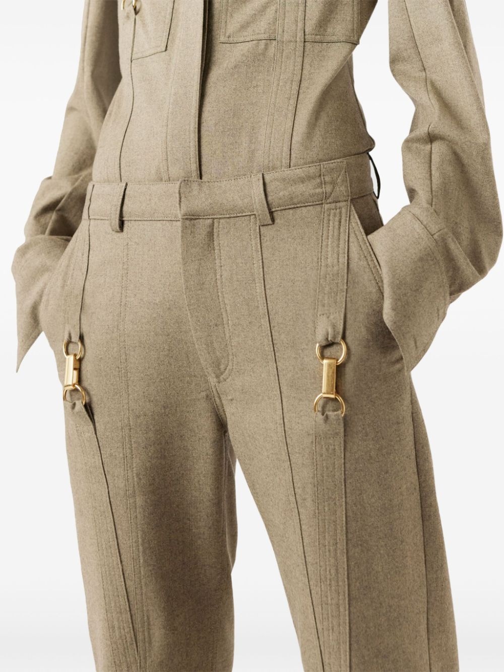 hardware-detail flannel wool trousers - 6