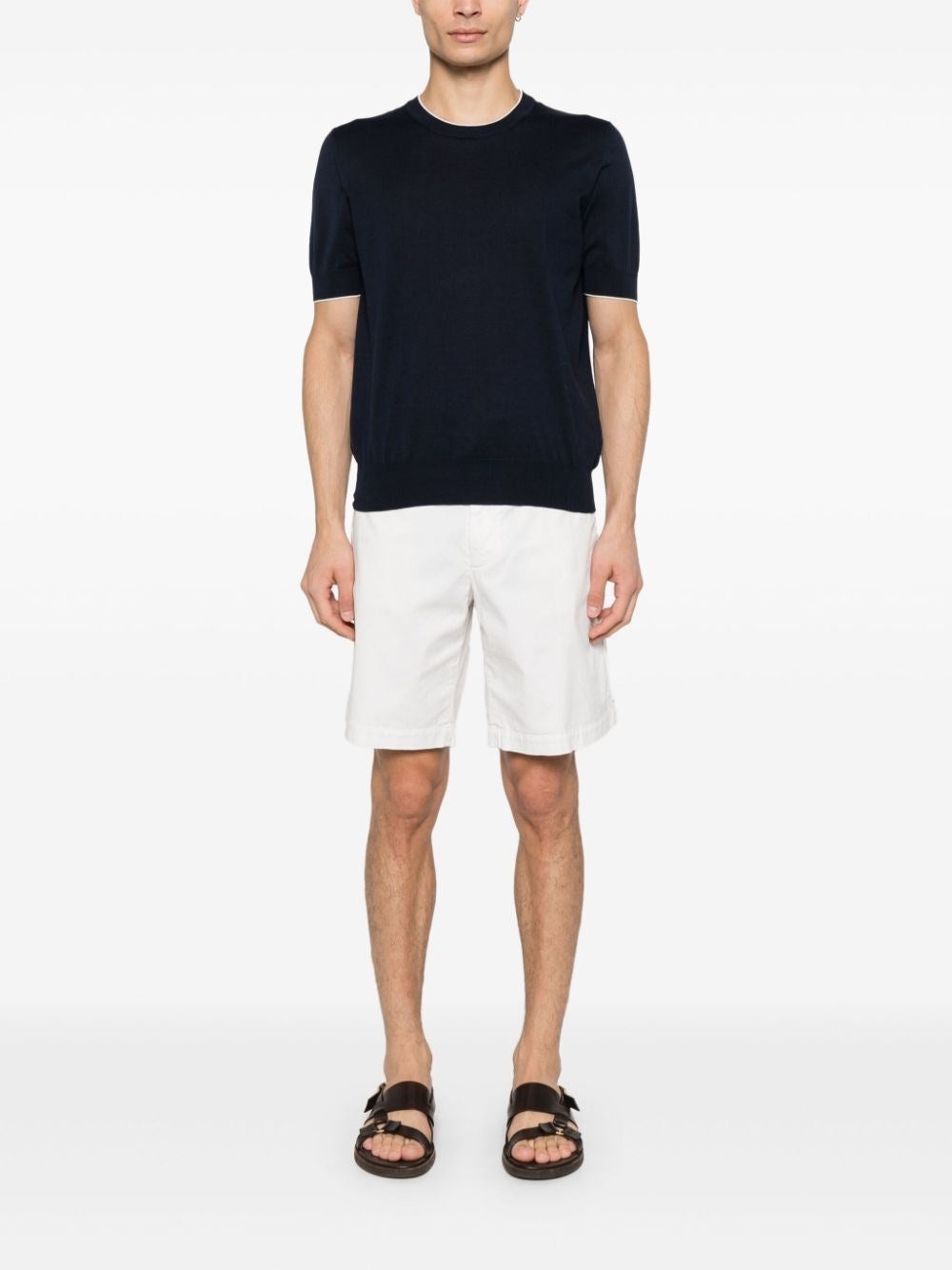 Brunello Cucinelli Men Cotton Lightweight Knit T-Shirt With Contrast Details - 2