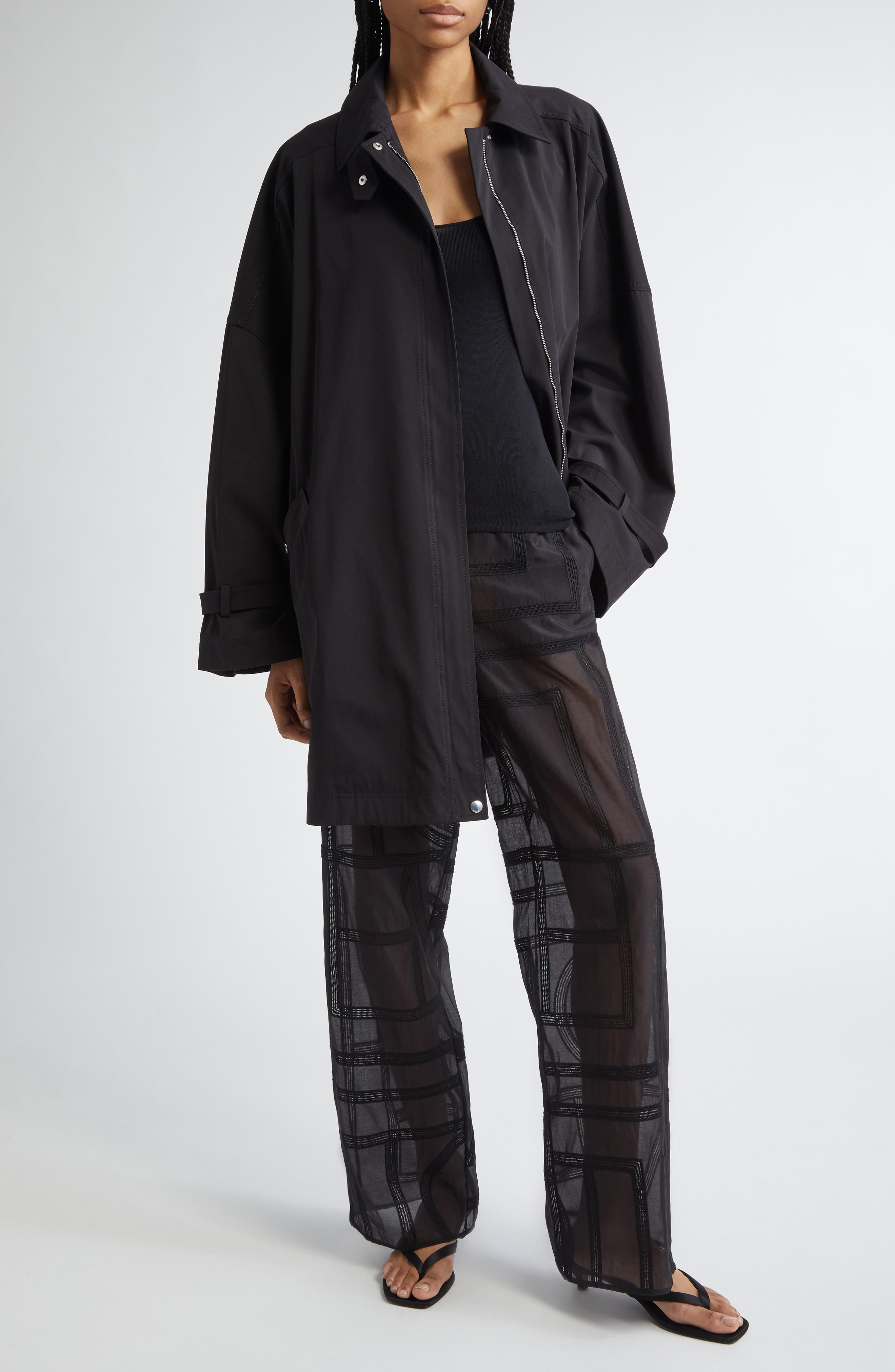 TOTEME Monogram Open Stitch Organic Cotton & Silk PJ Bottoms in Black at Nordstrom - 2