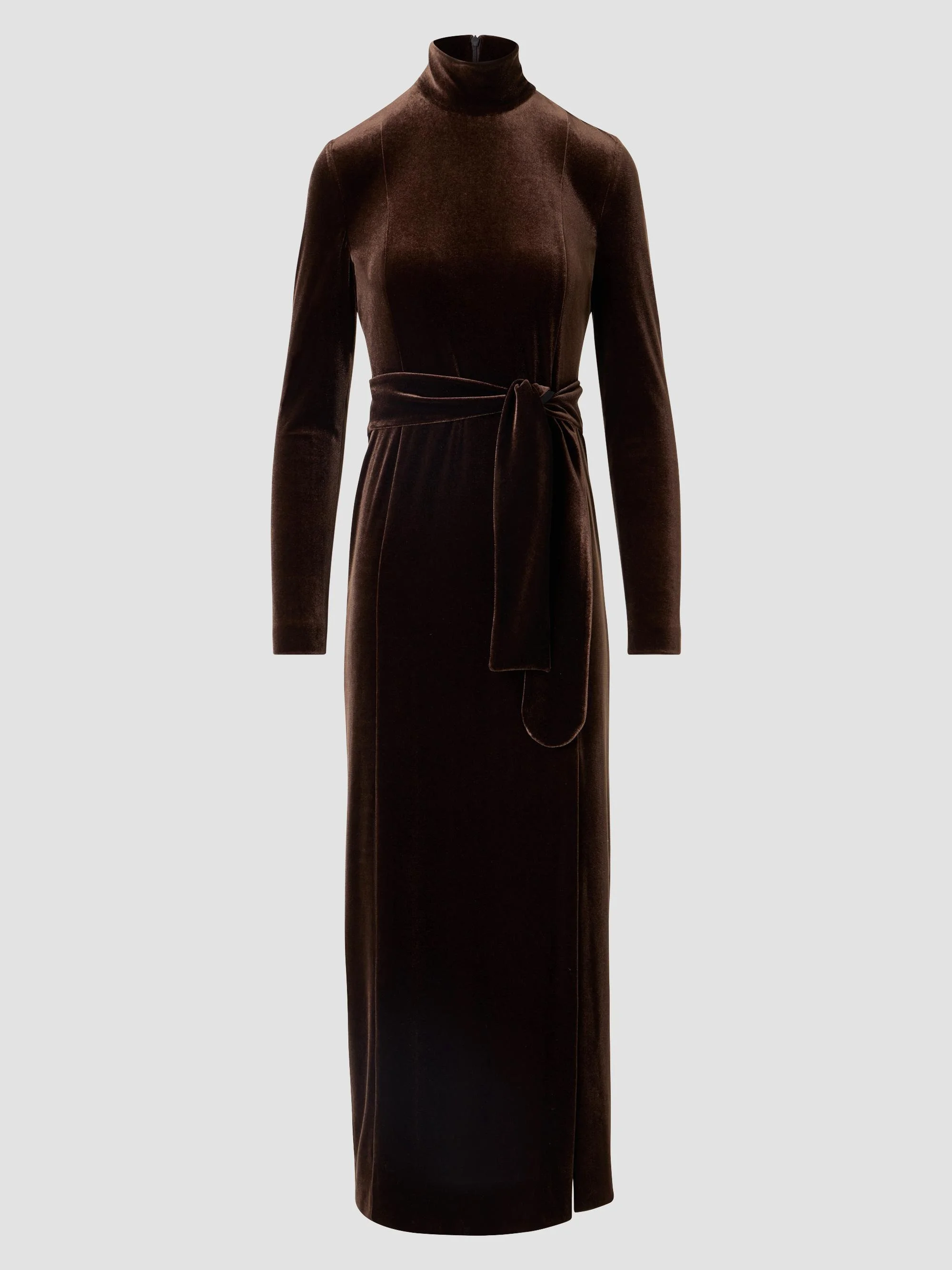 Women's Techno Stretch Velvet Midi Dress - Espresso - 1