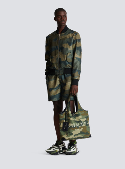 Balmain Camouflage monogrammed Shantung bomber jacket outlook