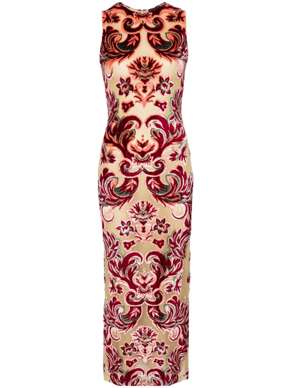 baroque-pattern velvet midi dress - 1