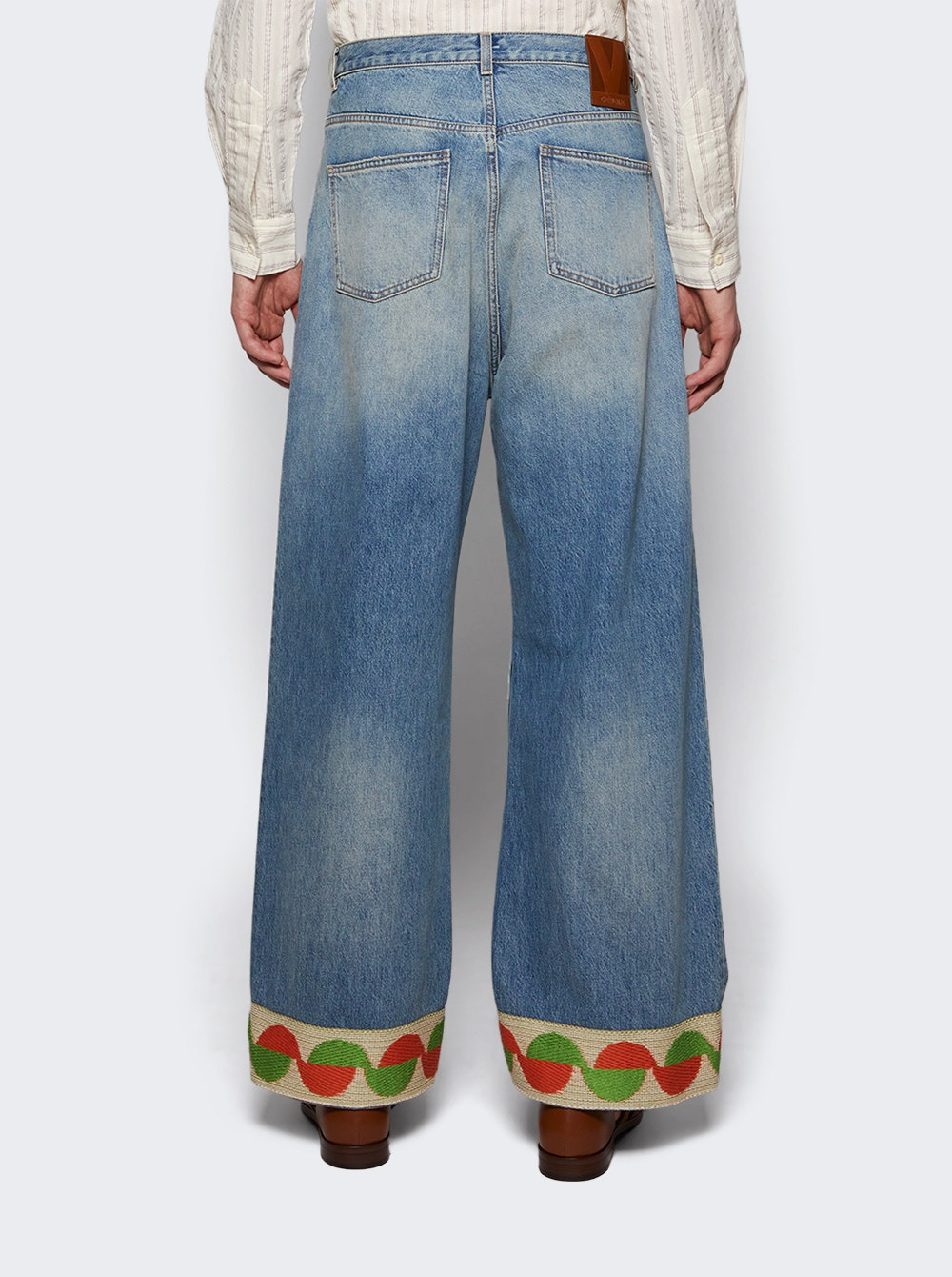 Denim Pants With Jacquard Hem Medium Blue - 5