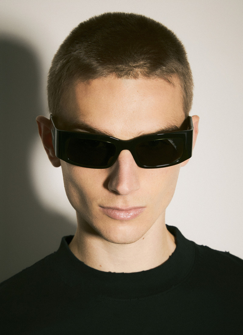 BALENCIAGA logo-print rectangle-frame sunglasses outlook