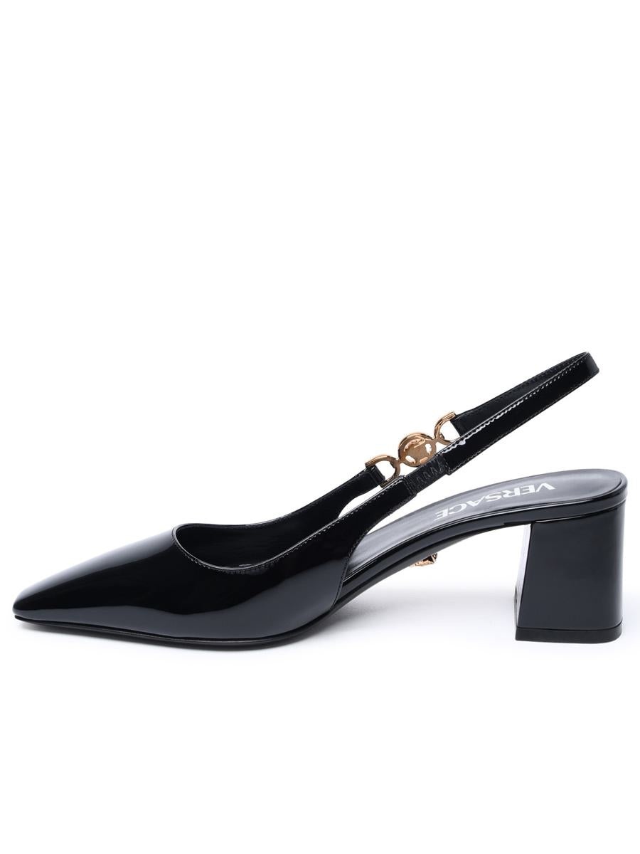 VERSACE BLACK PATENT LEATHER SLING BACK - 3