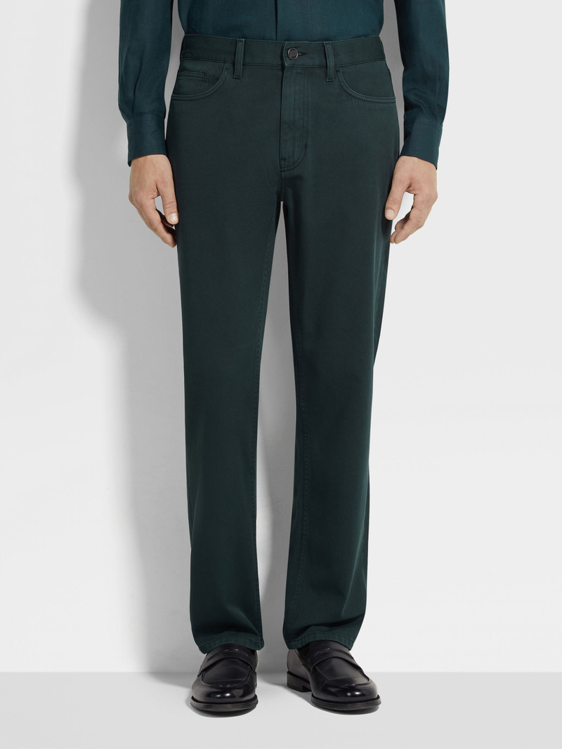 DARK GREEN COTTON AND CASHMERE ROCCIA PANTS 4