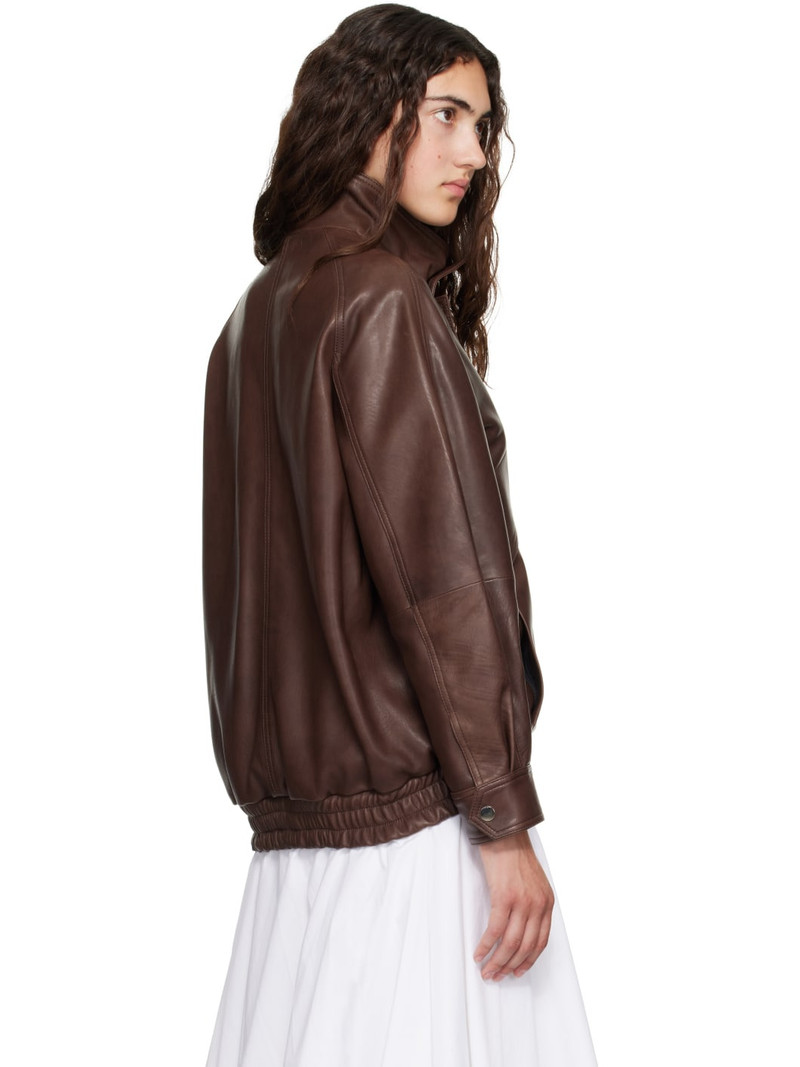 Brown Ariste Leather Bomber Jacket 3