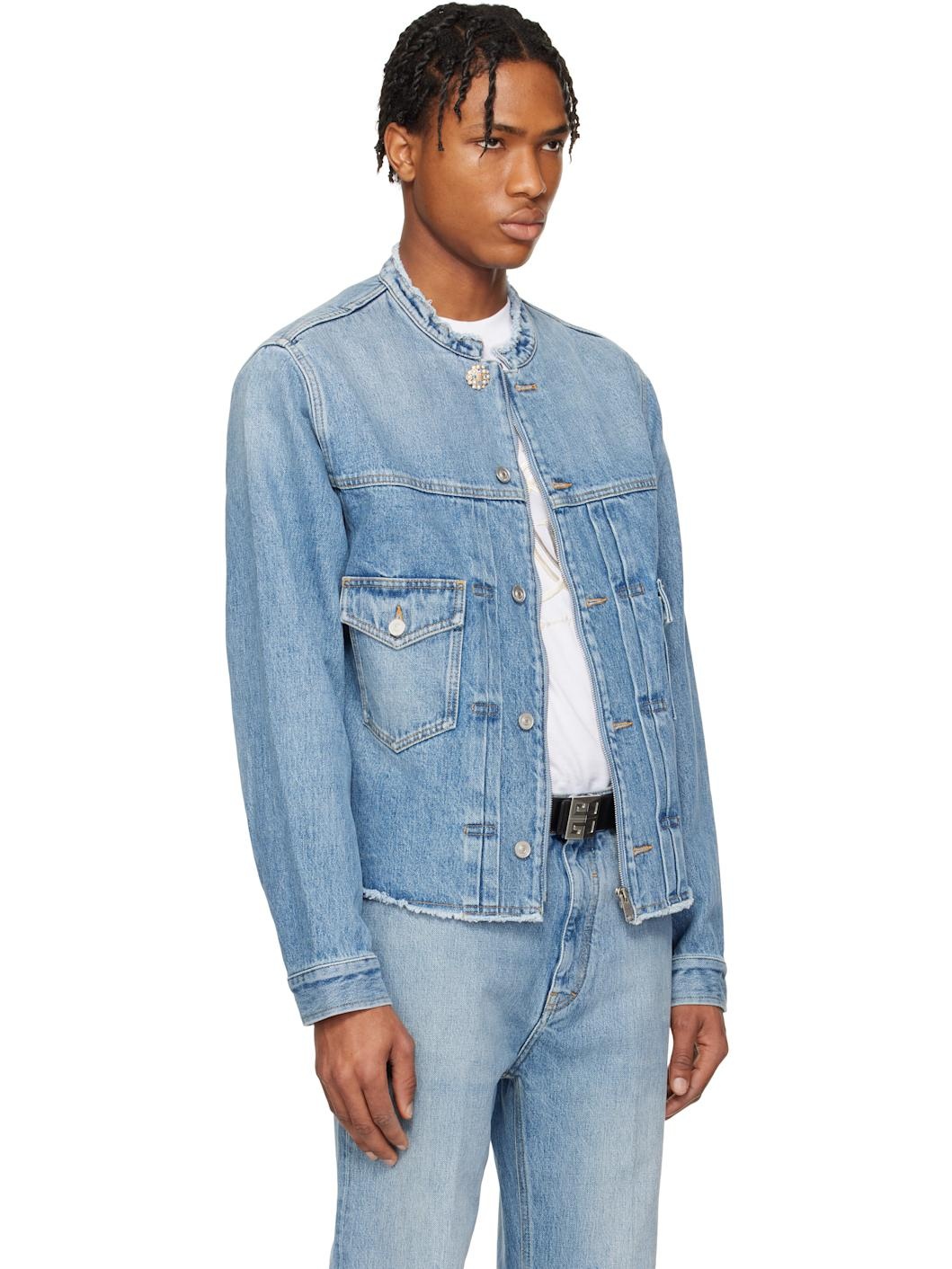 Blue Reworked Biker Denim Jacket - 2