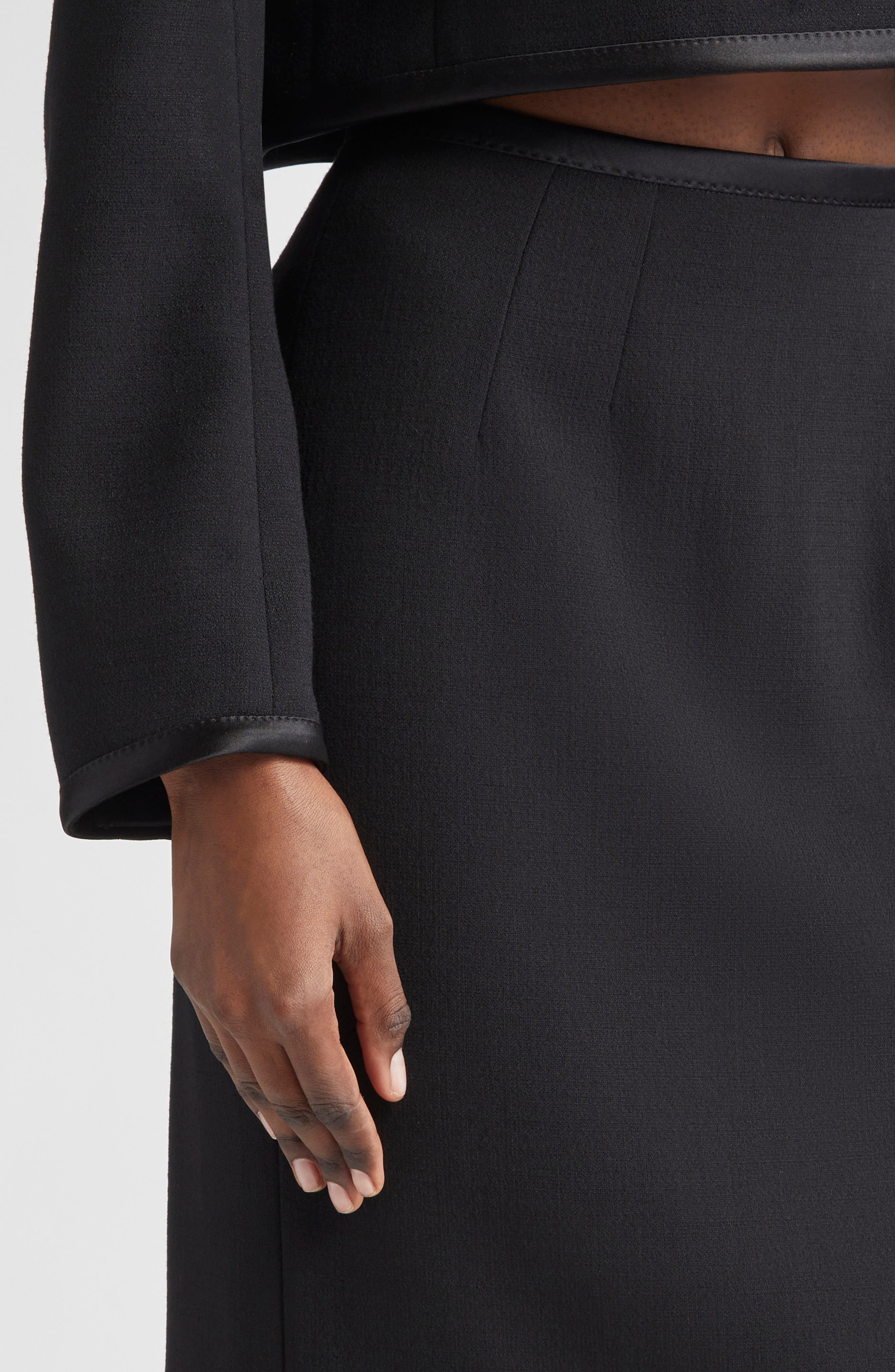 Dolce&Gabbana Satin Trim Stretch Crepe Pencil Skirt in Nero at Nordstrom - 5