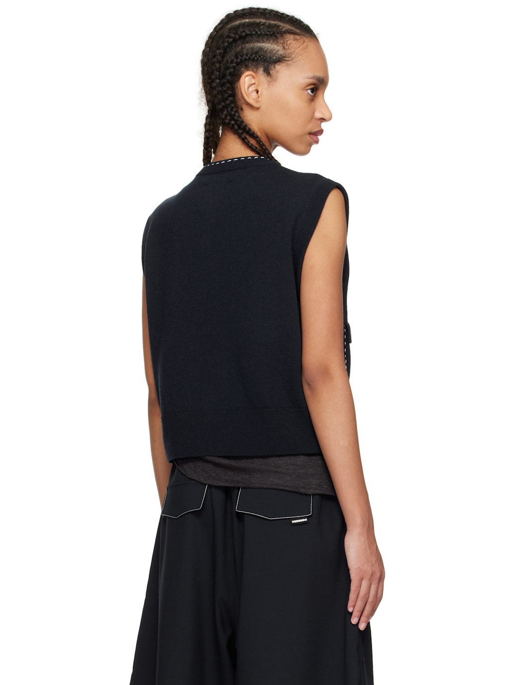 Navy Merino Wool Stitched Vest - 3