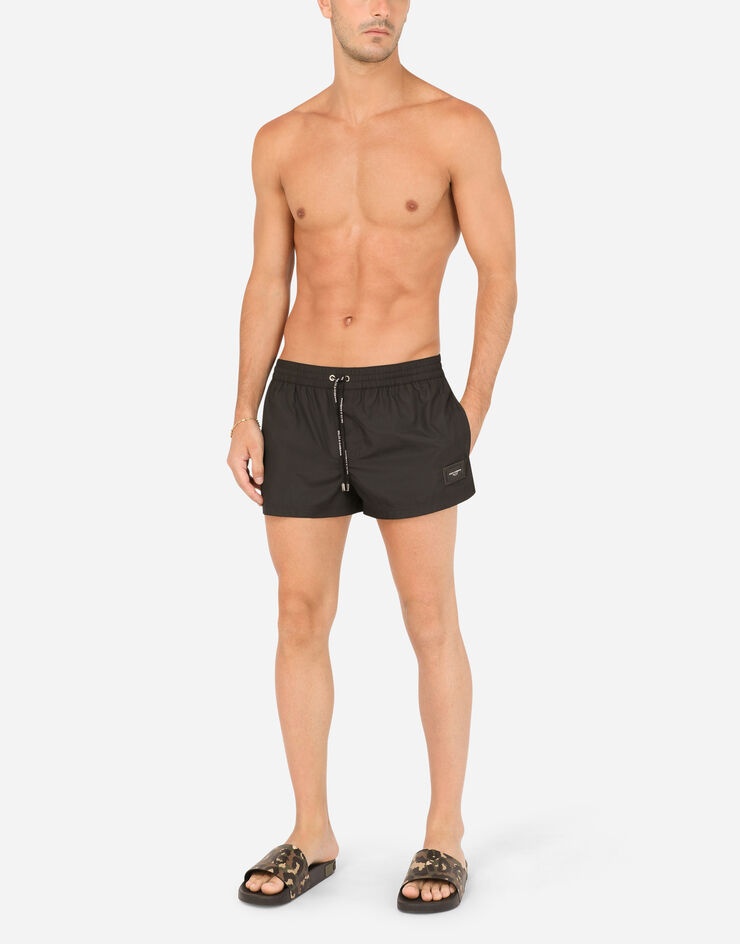 Short swim trunks with branded plate - 2