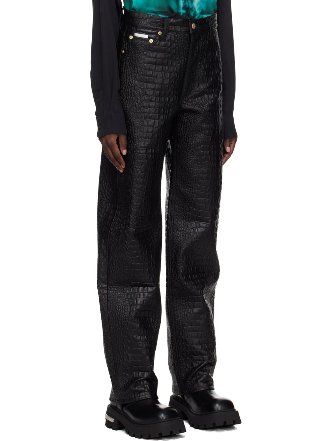 Black Benz Faux-Leather Jeans - 2