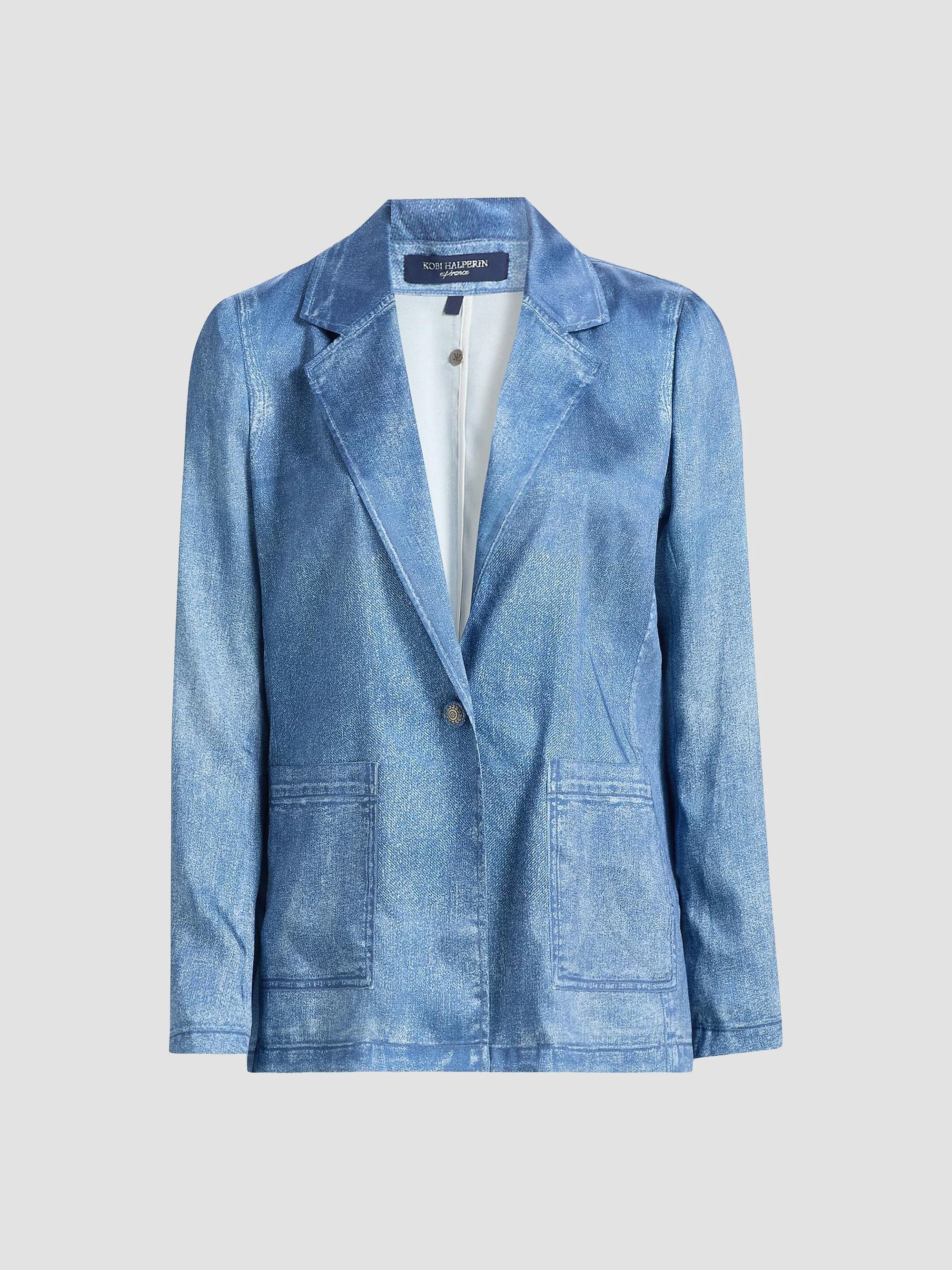 Women's Veronica Denim-Printed Satin Blazer - Light Indigo - 1