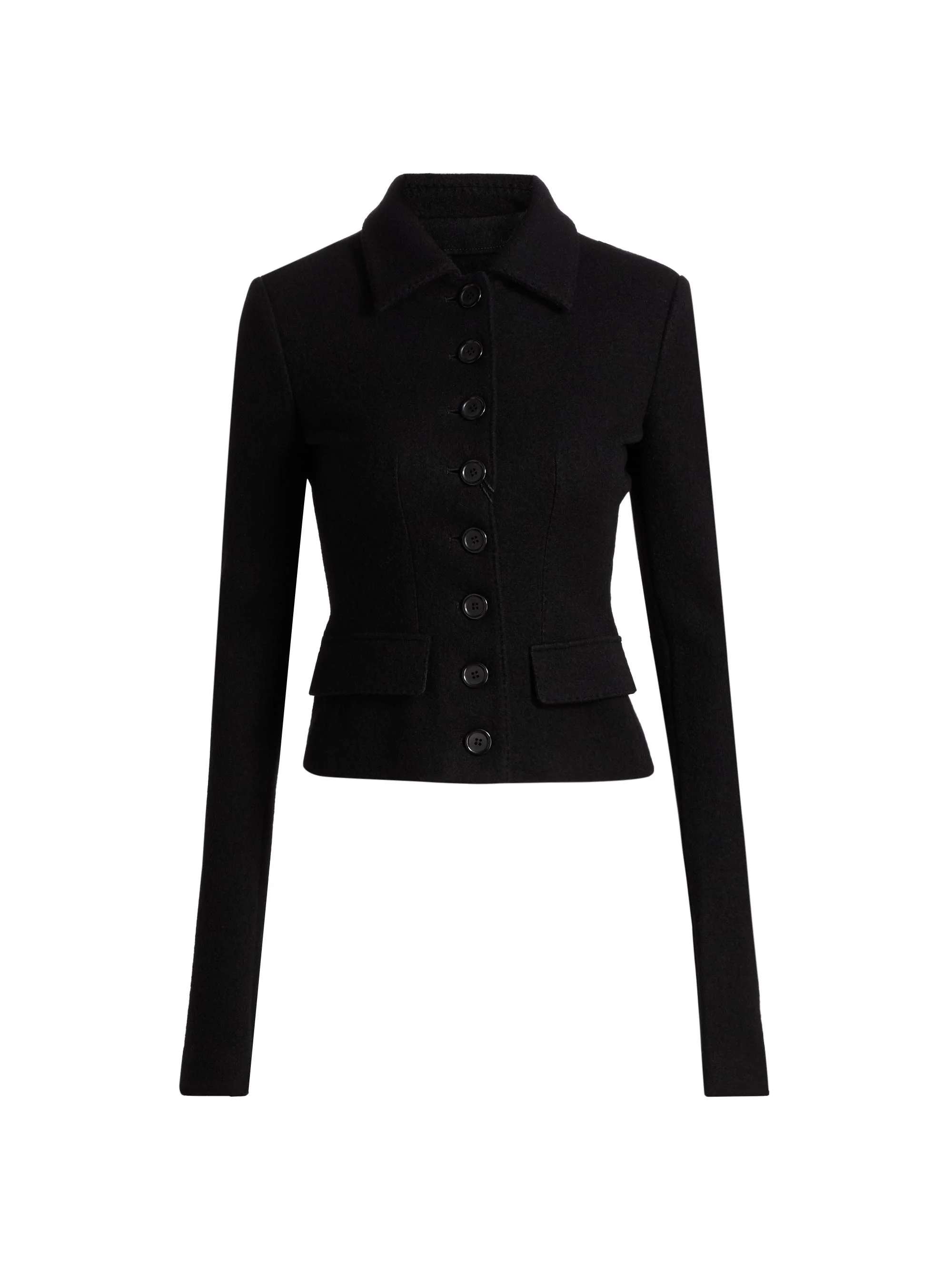 Women's Tailored Boiled Wool Jacket - Nero - 1