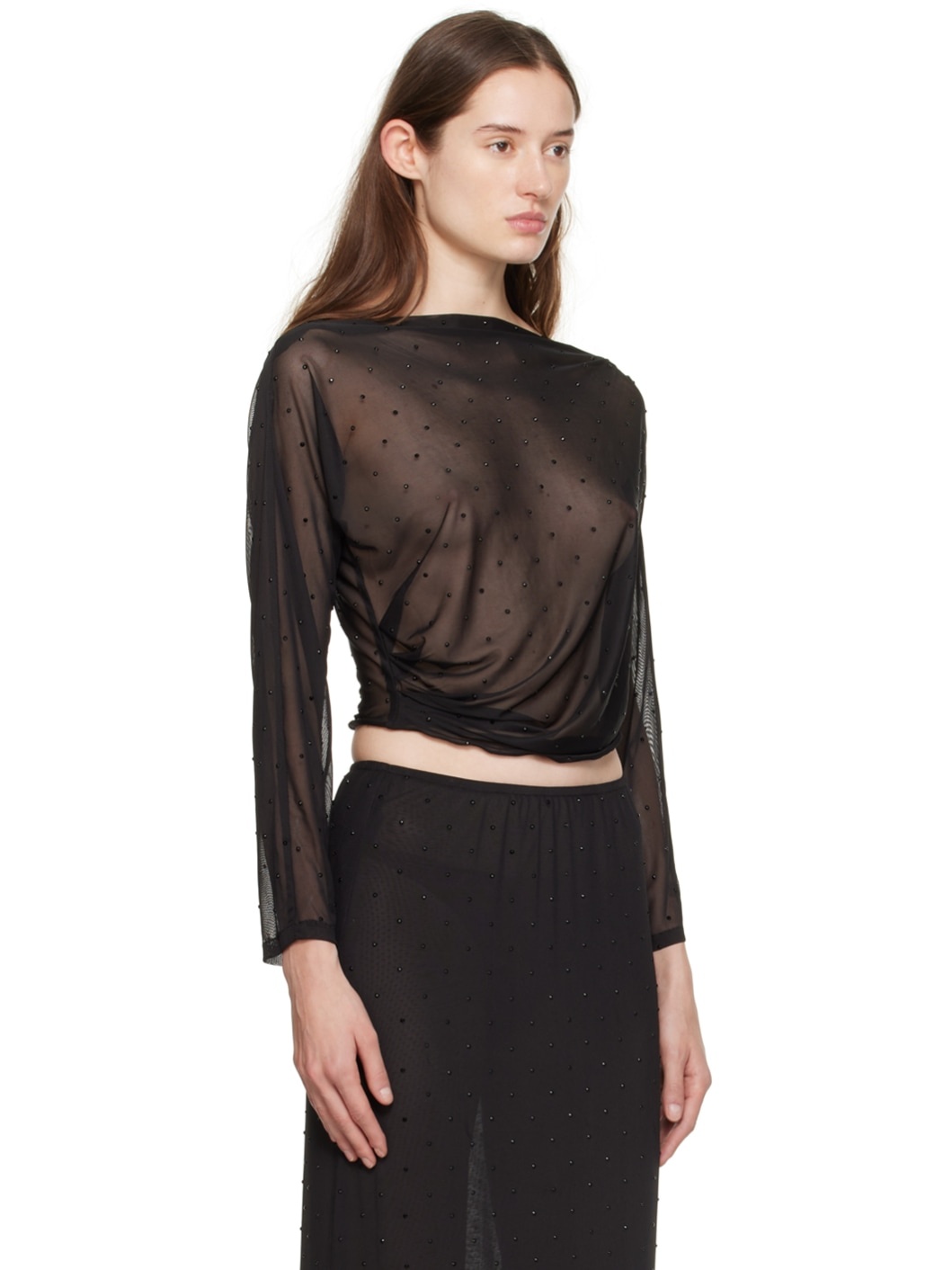 Black Rhinestone Long Sleeve T-Shirt - 2